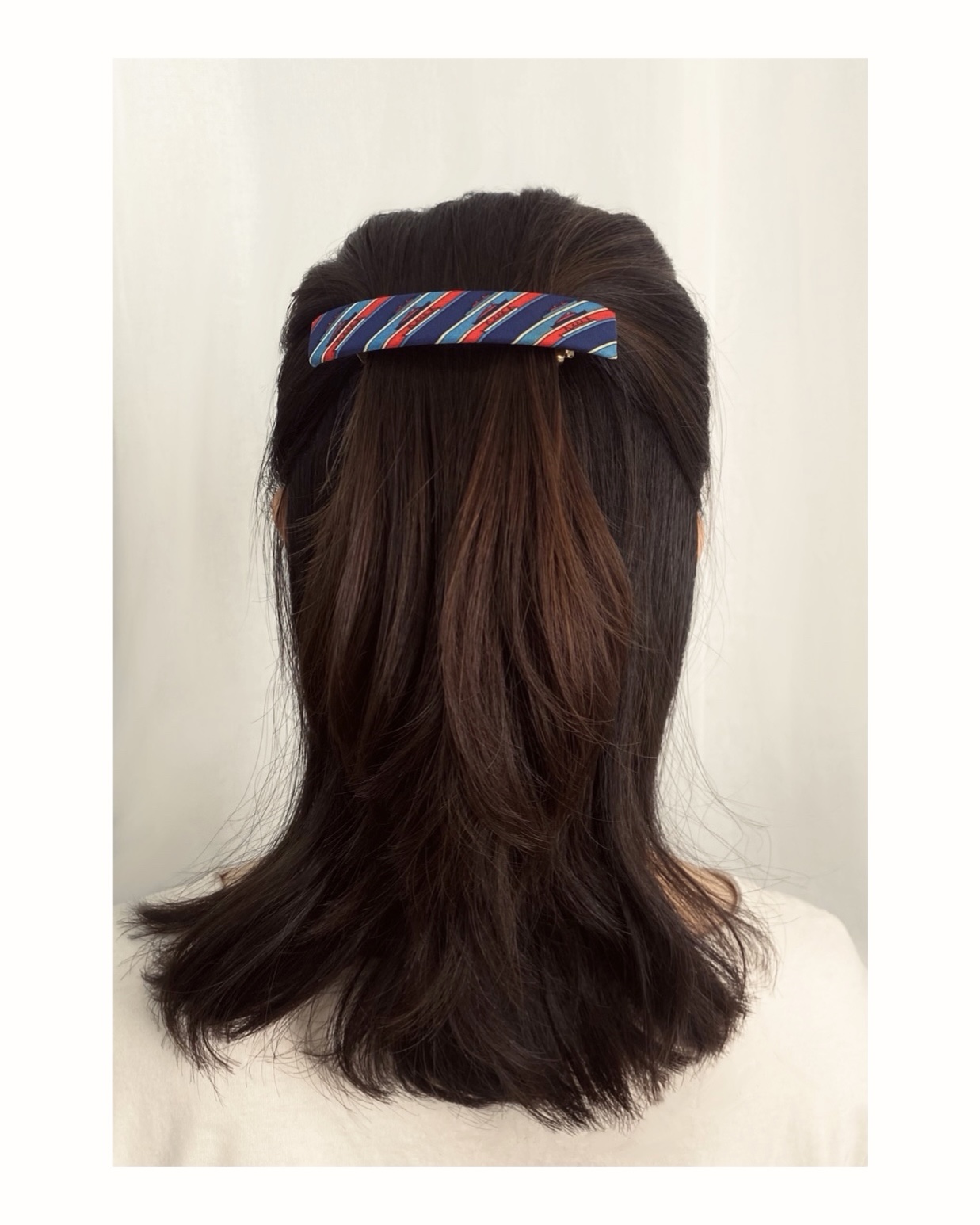 HERMES red&blue yacht pattern hair clip no.23