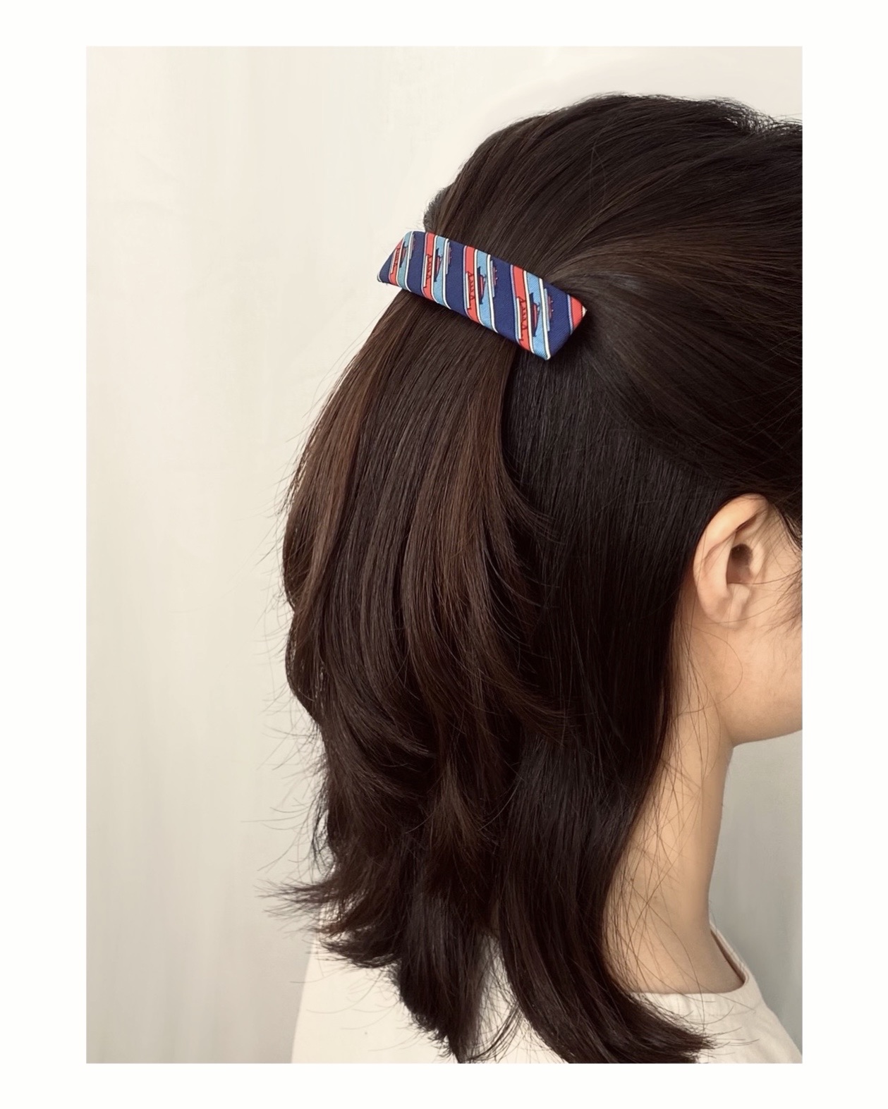 HERMES red&blue yacht pattern hair clip no.23