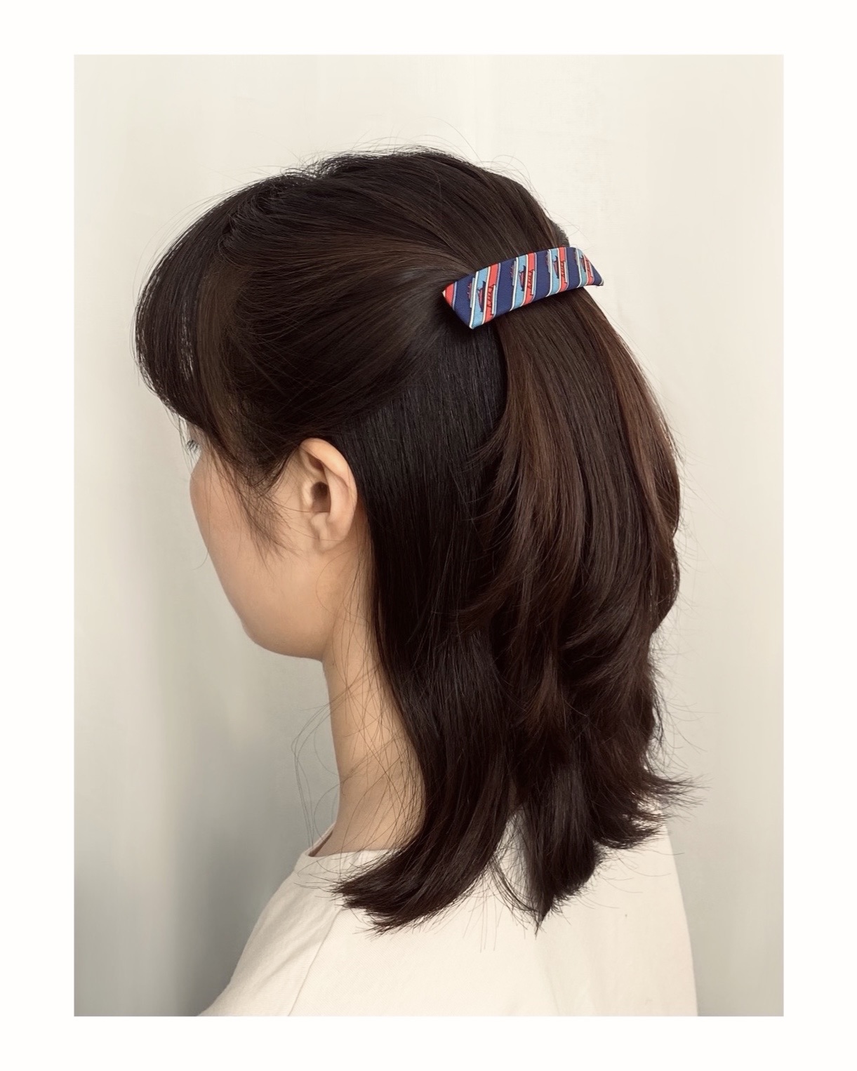 HERMES red&blue yacht pattern hair clip no.23