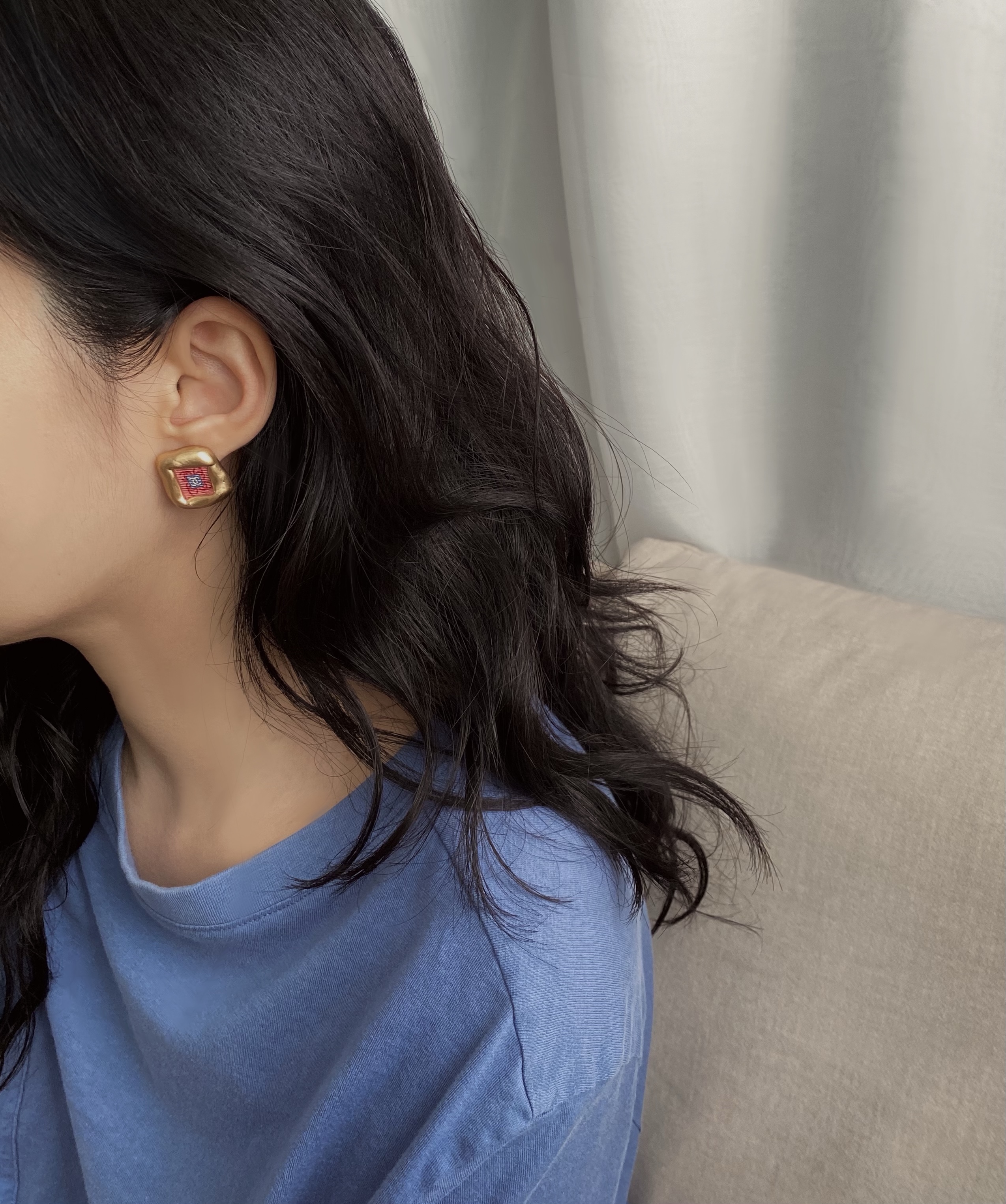 CHANEL melting square silk CC earring no.24
