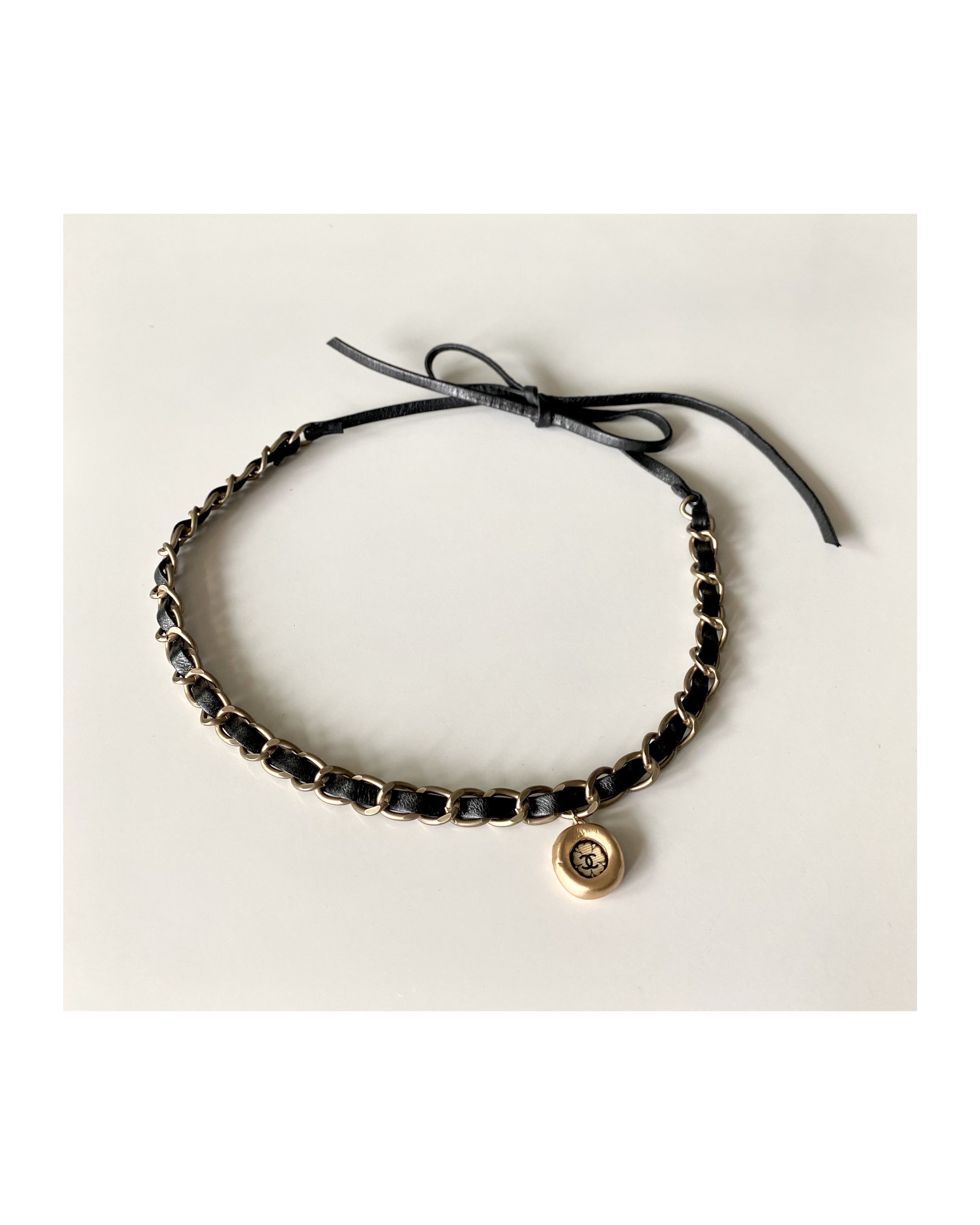 Leather chain silk CC charm strap no.28