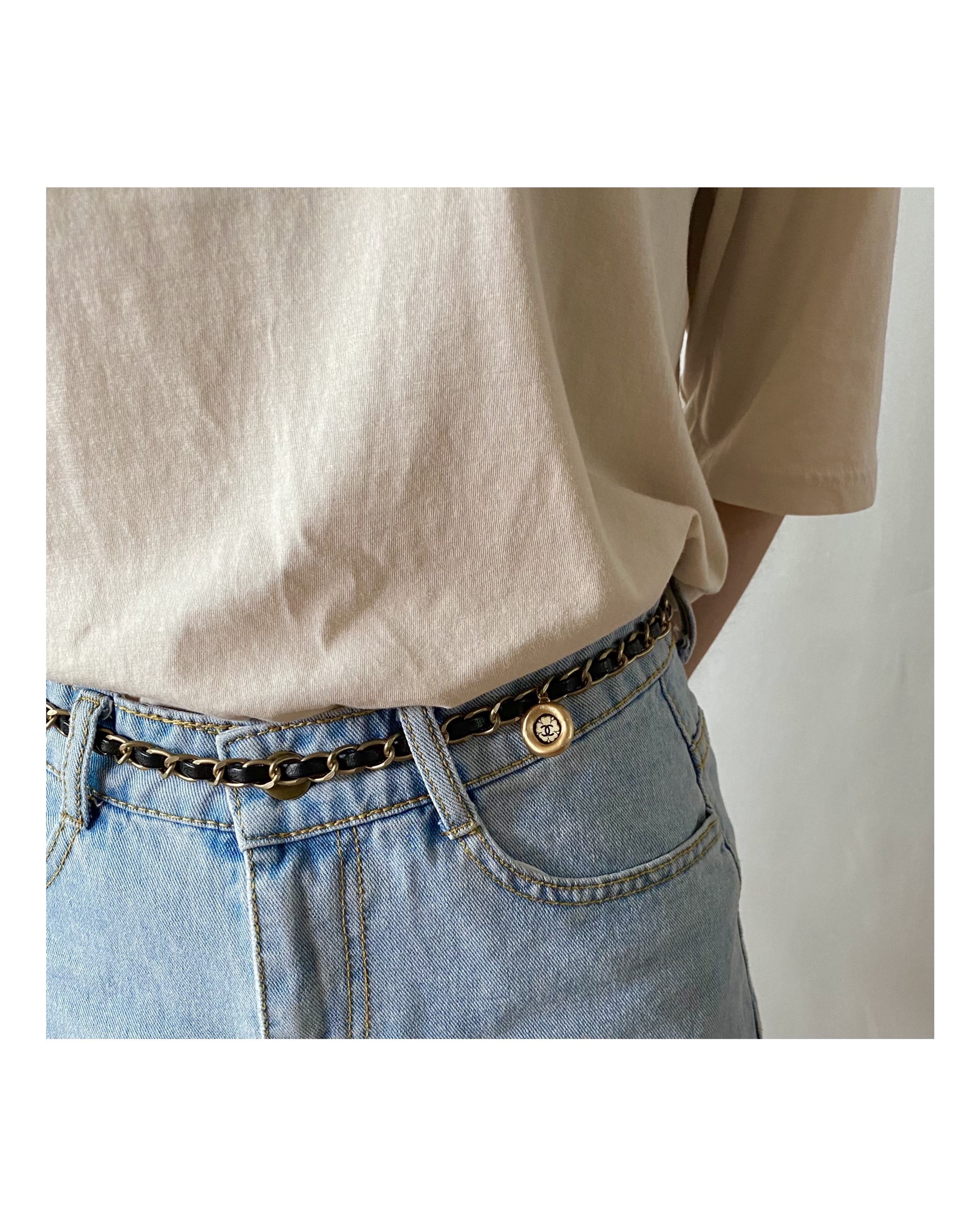 Leather chain silk CC charm strap no.28