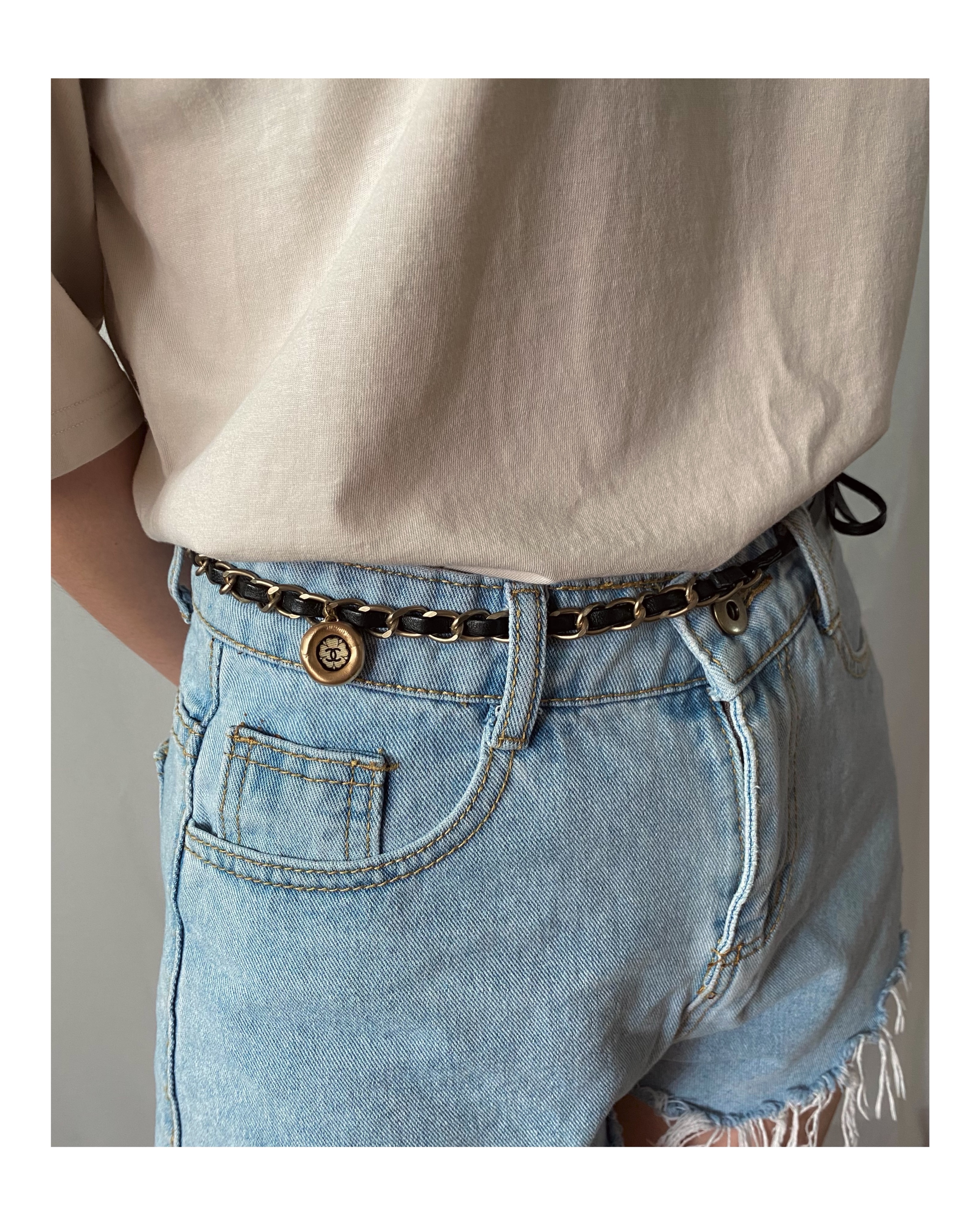 Leather chain silk CC charm strap no.28