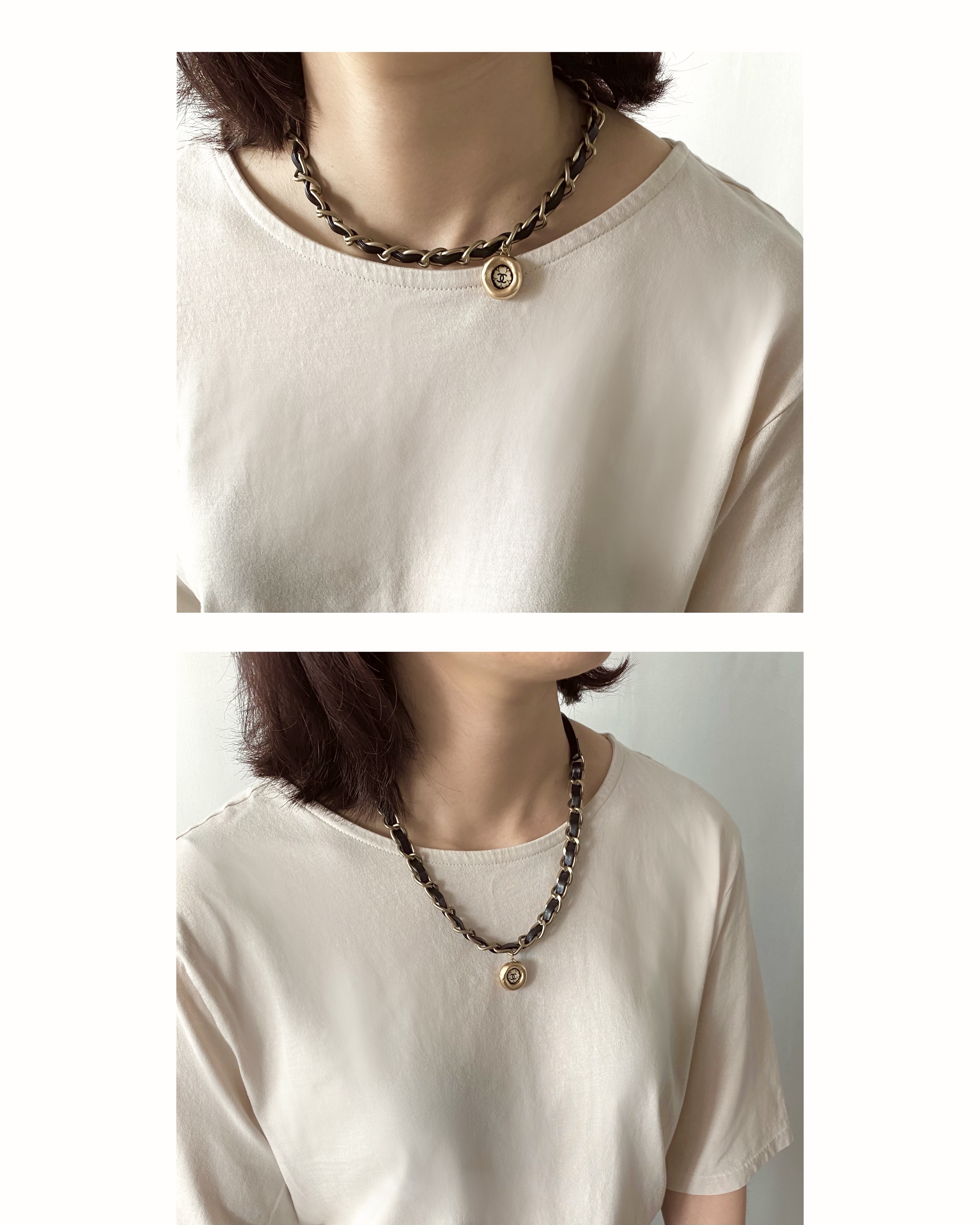 Leather chain silk CC charm strap no.28