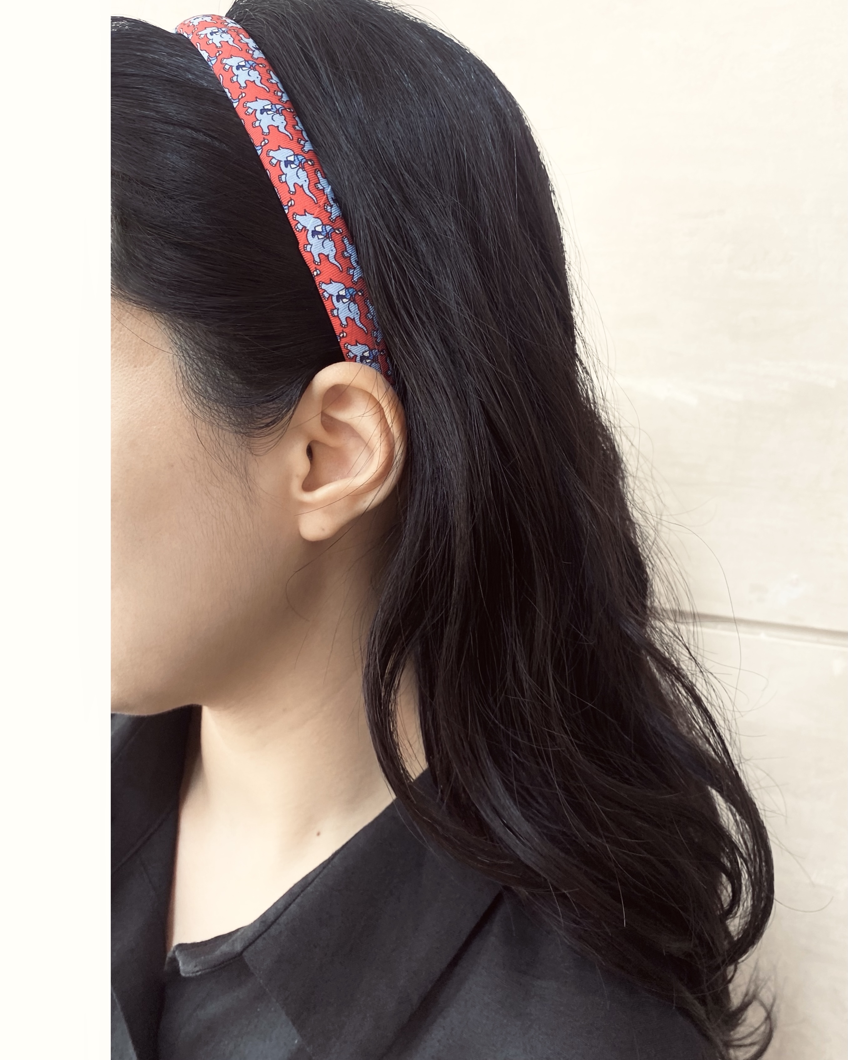 Hermes elephant pattern silk hair band no.32