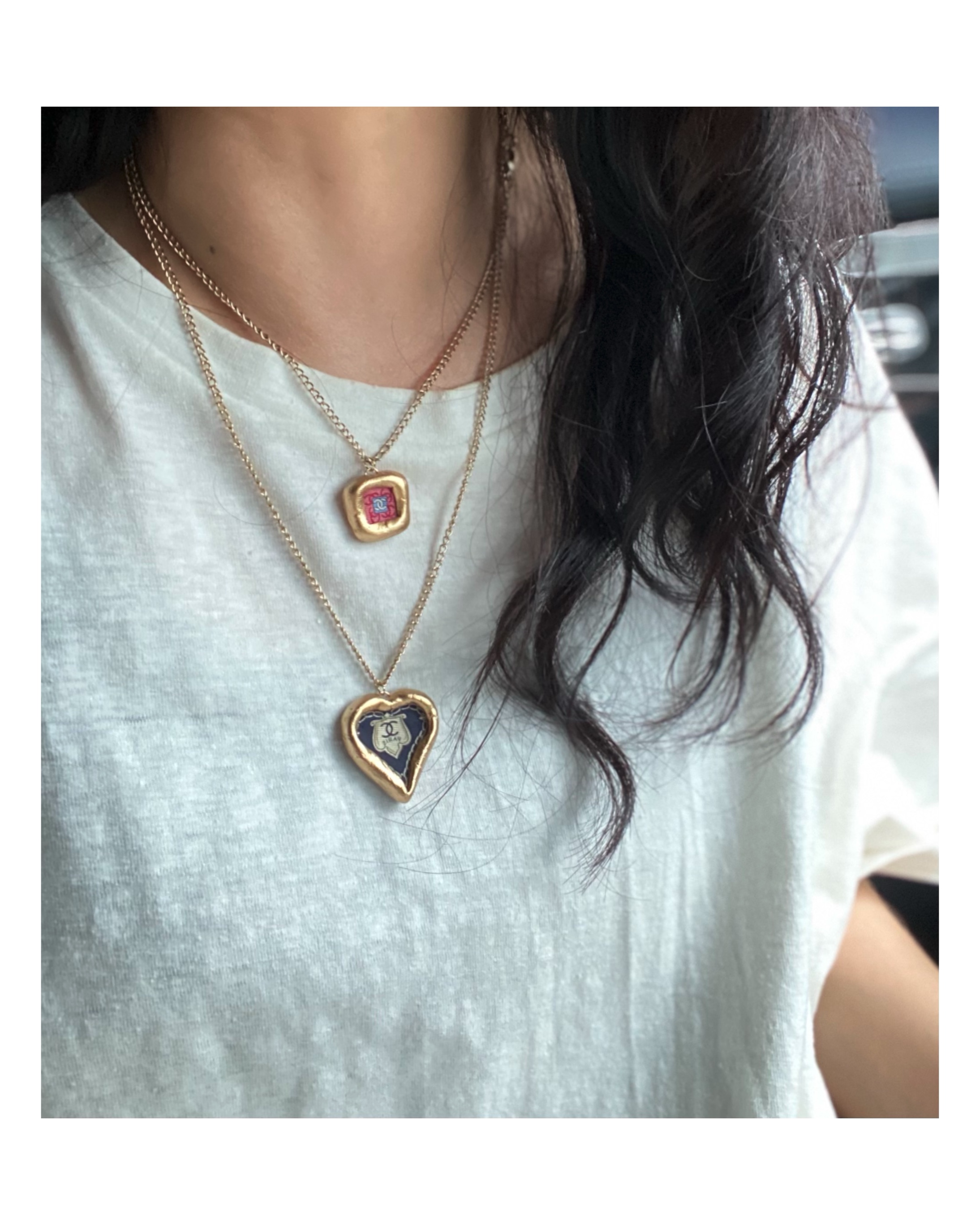 CHANEL melting square silk CC necklace no.30