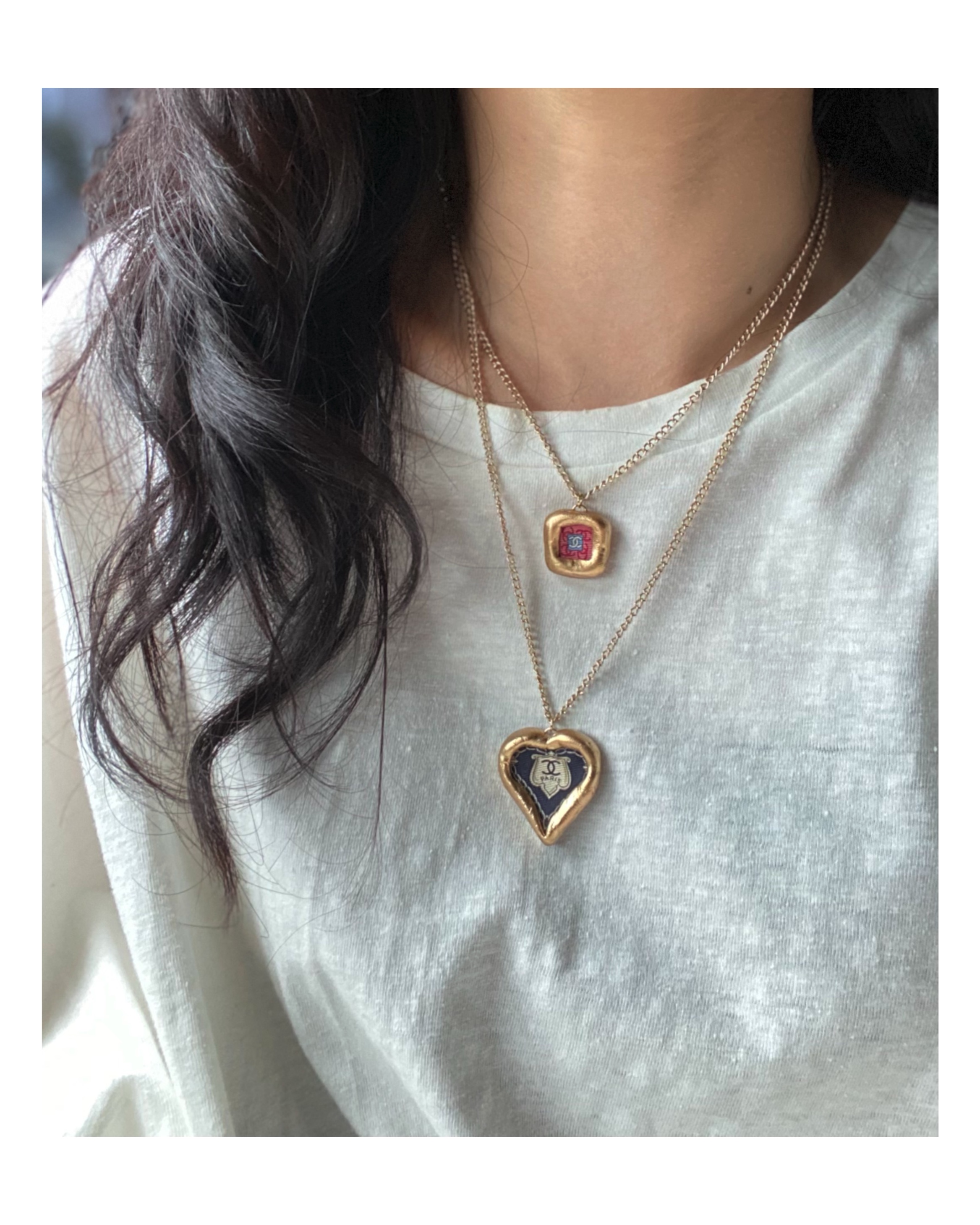 CHANEL melting square silk CC necklace no.30