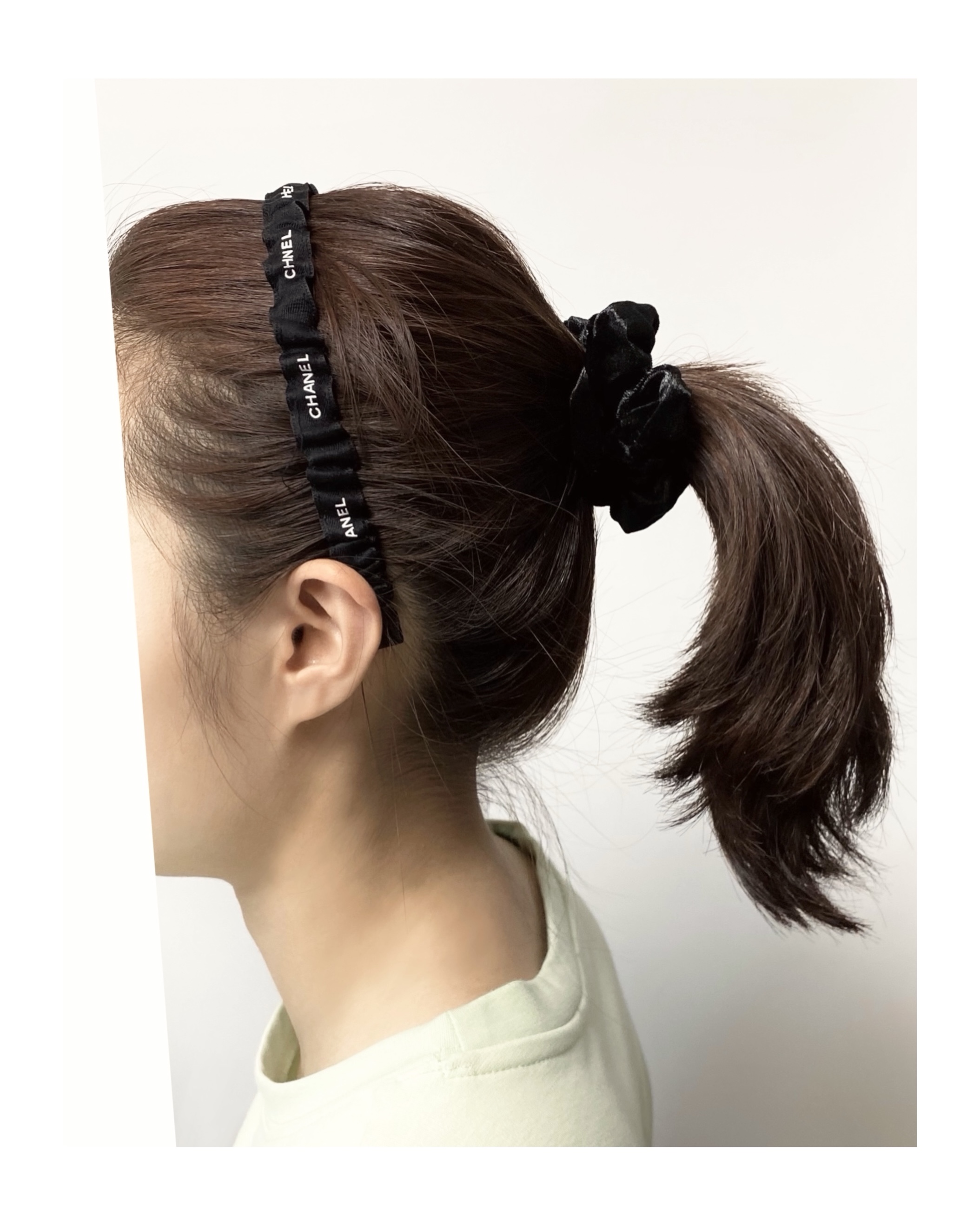 CHANEL black shirring hair band no.39