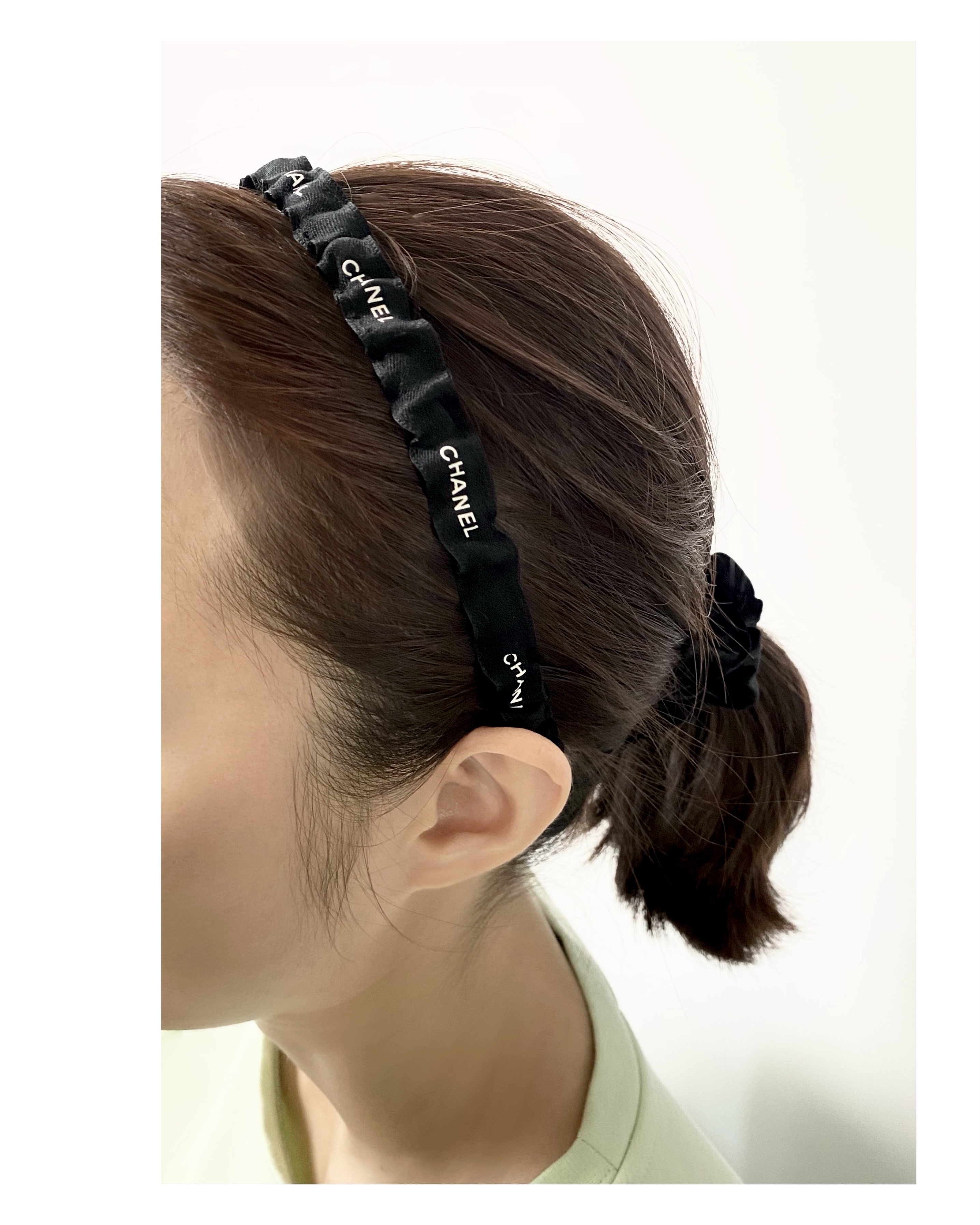 CHANEL black shirring hair band no.39