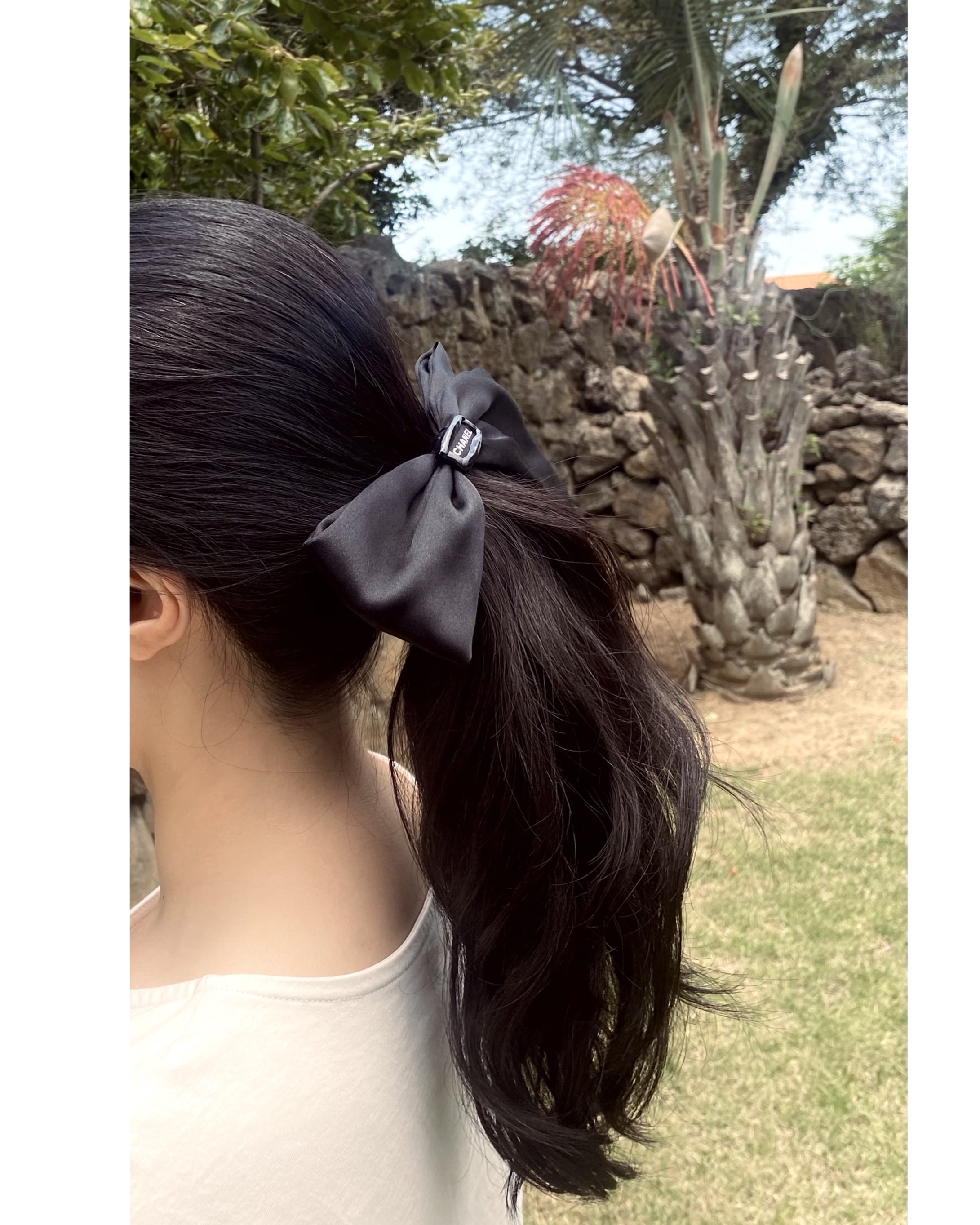 CHANEL Initial silk 100% ribbon hairclip no.40