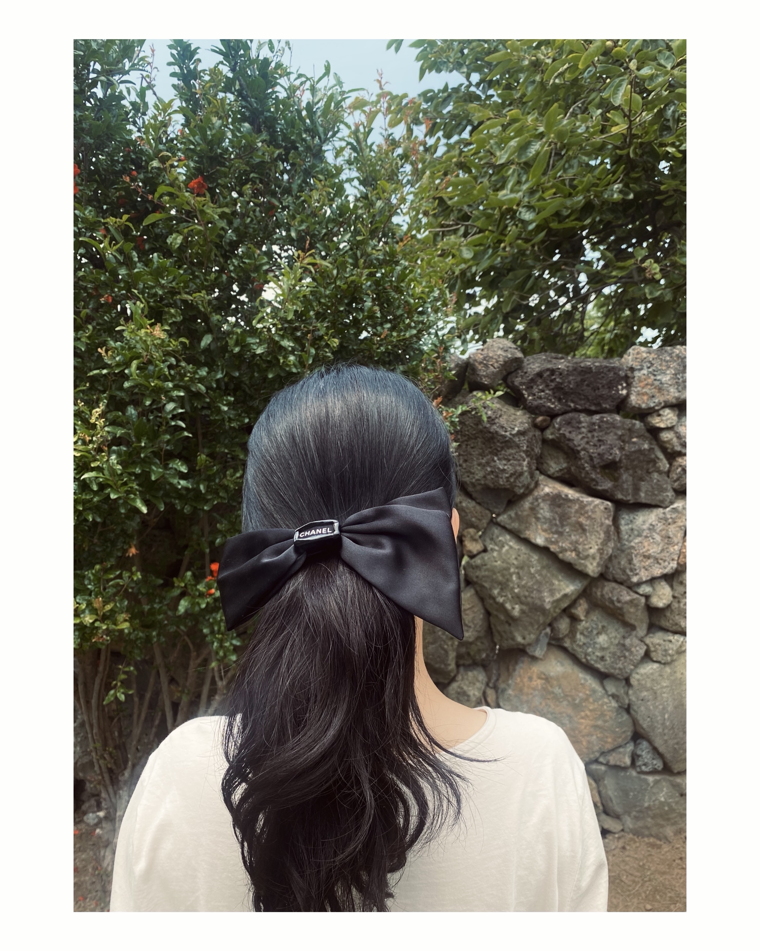 CHANEL Initial silk 100% ribbon hairclip no.40