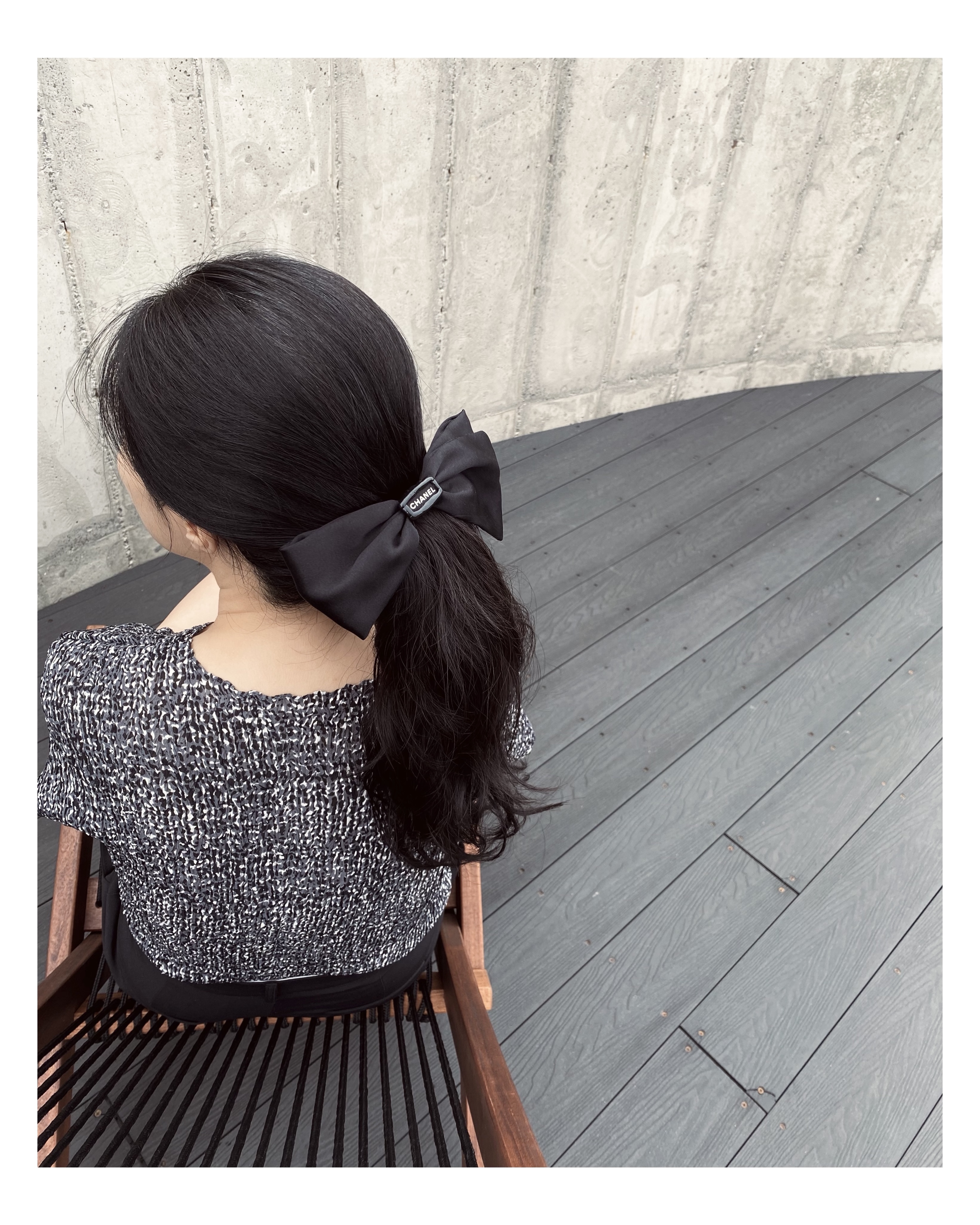 CHANEL Initial silk 100% ribbon hairclip no.40