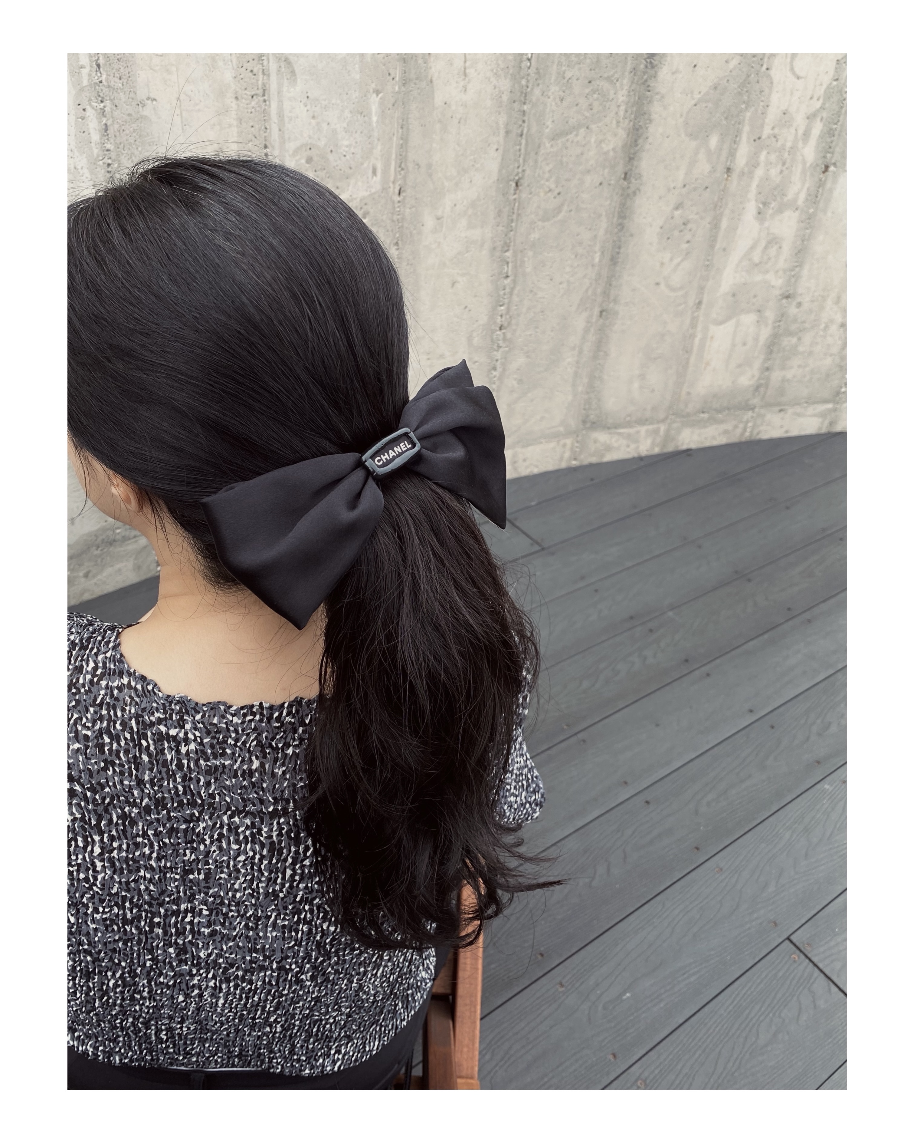 CHANEL Initial silk 100% ribbon hairclip no.40