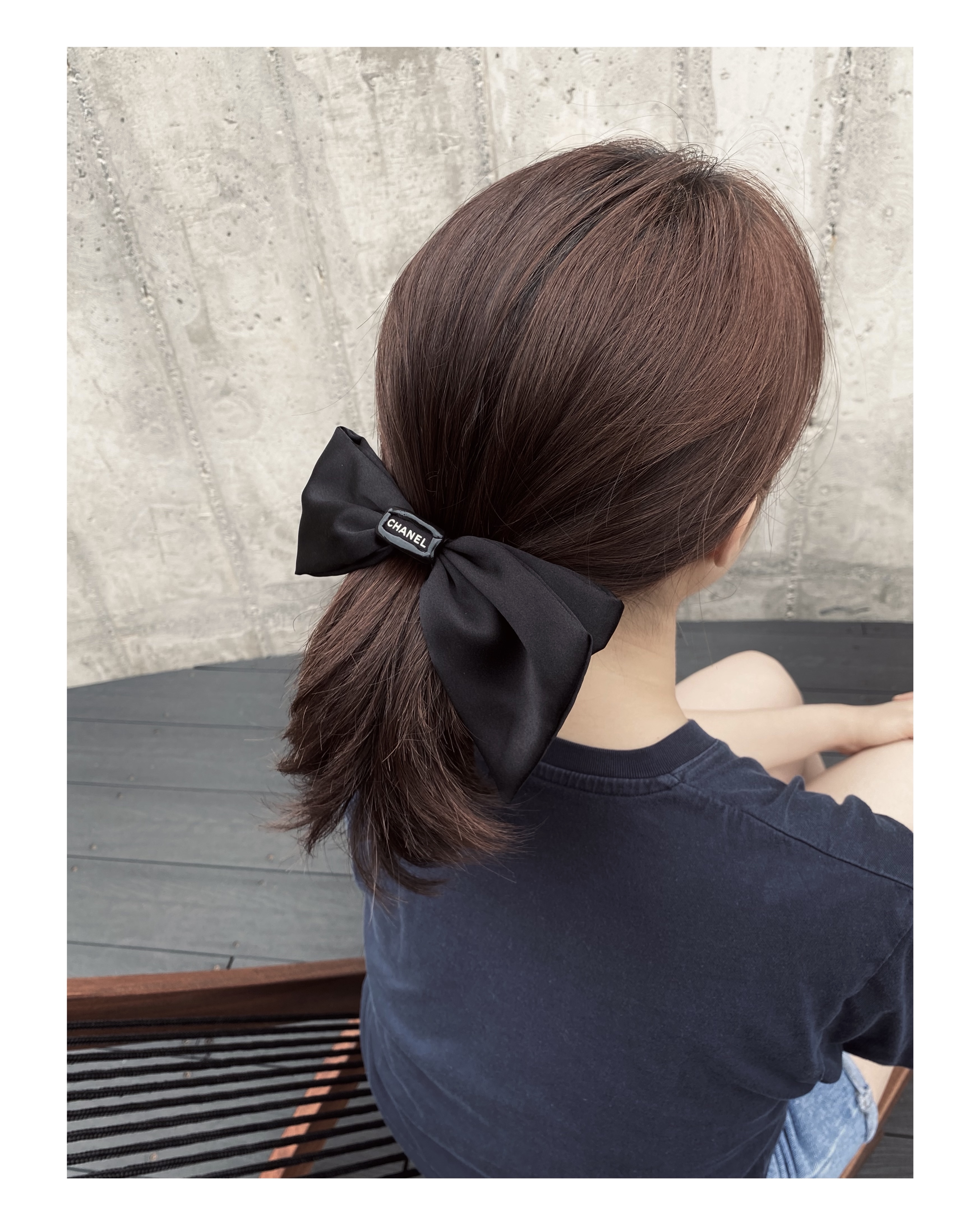 CHANEL Initial silk 100% ribbon hairclip no.40