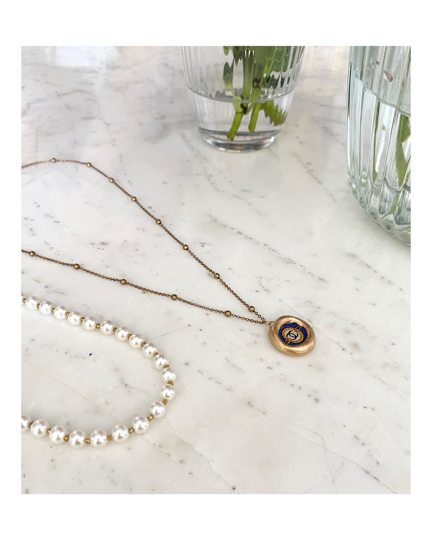 CHANEL blue silk button necklace no.33