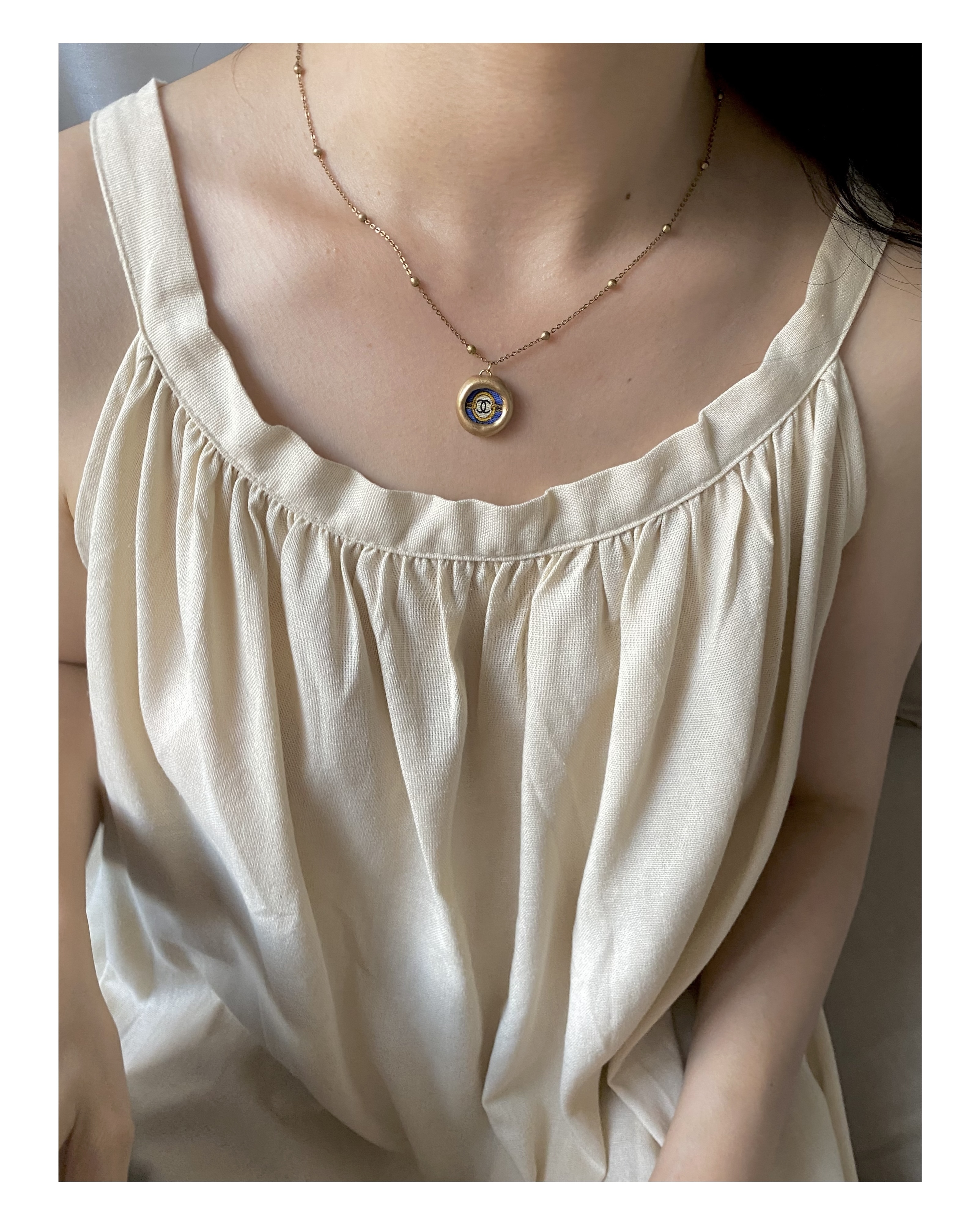 CHANEL blue silk button necklace no.33