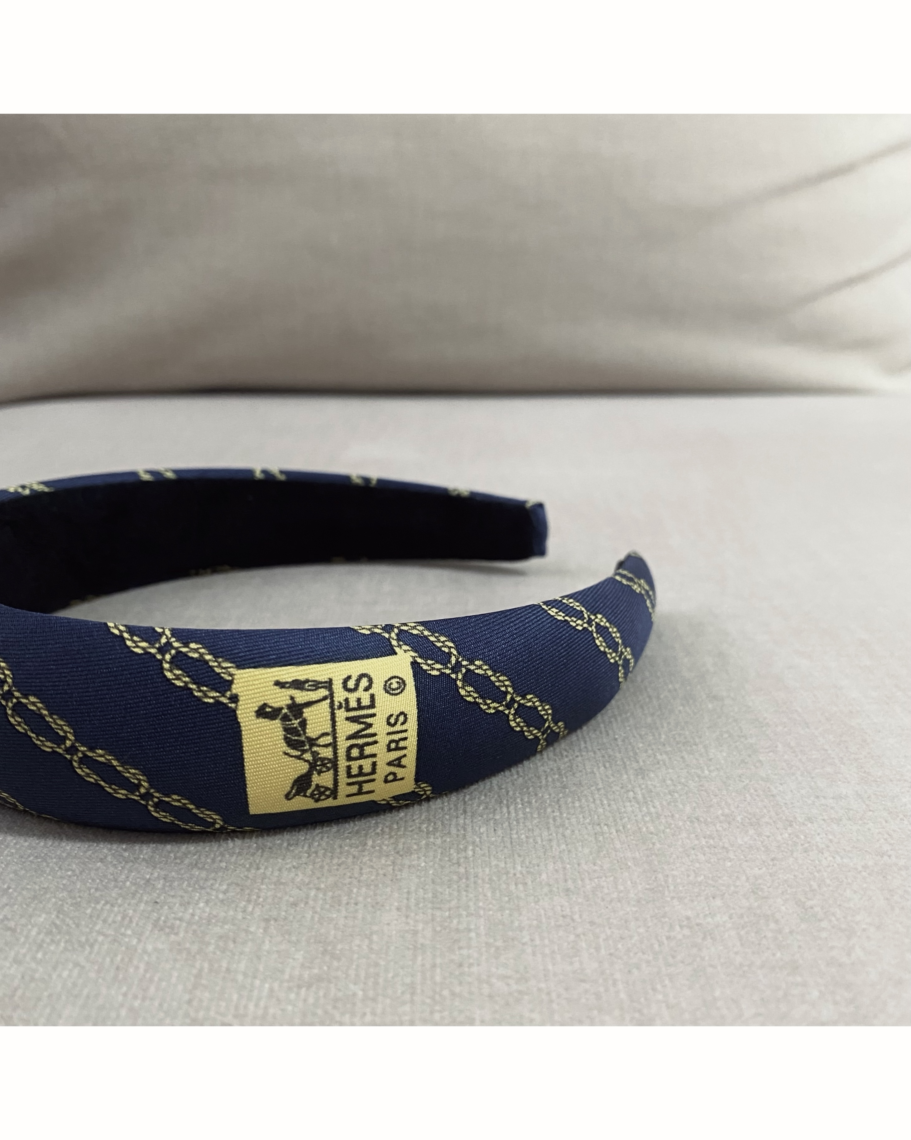 HERMES navy yellow pattern logo hair band no.45