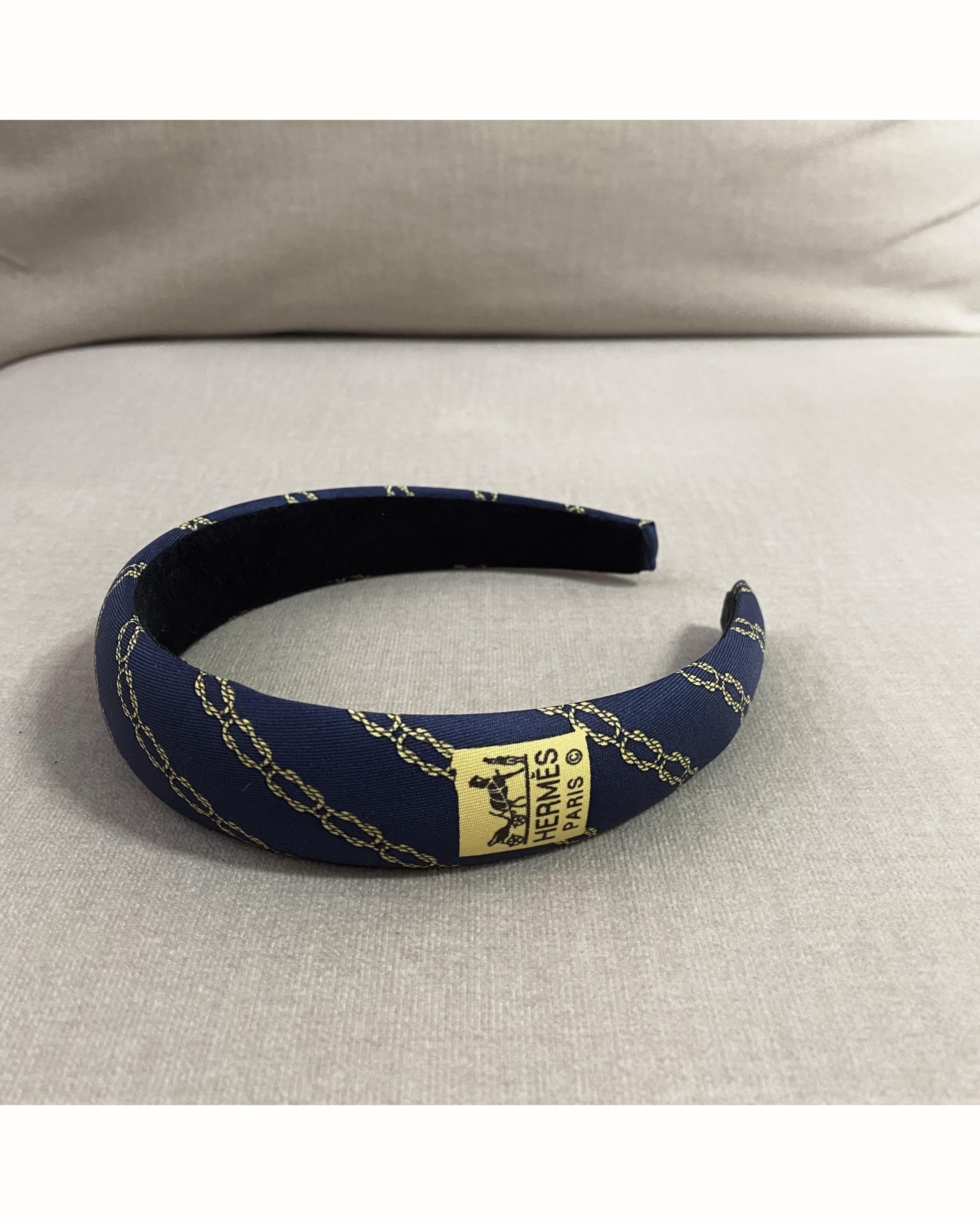 HERMES navy yellow pattern logo hair band no.45