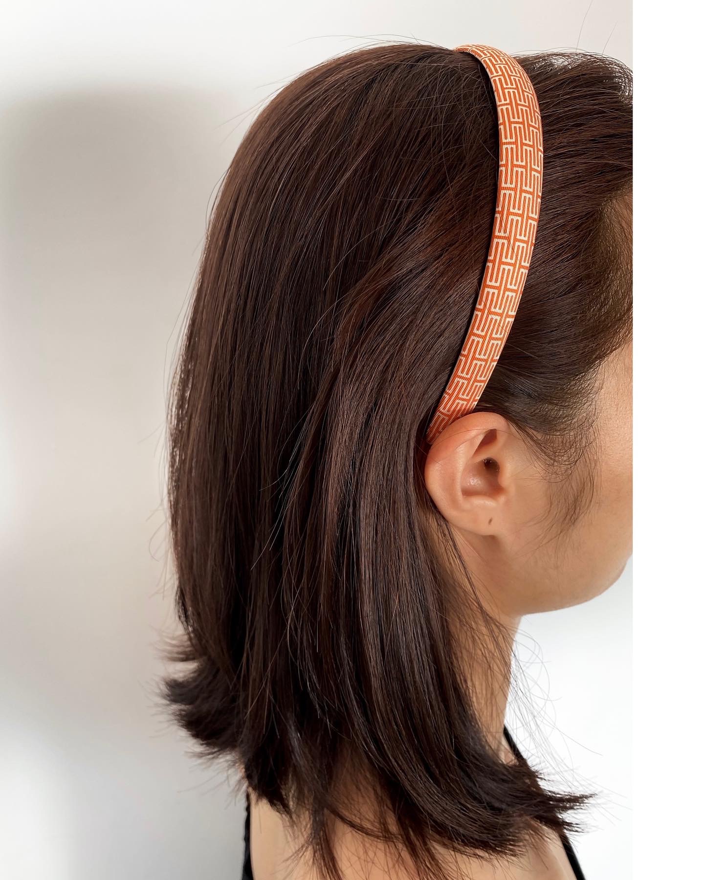 HERMES orange H pattern hair band no.47