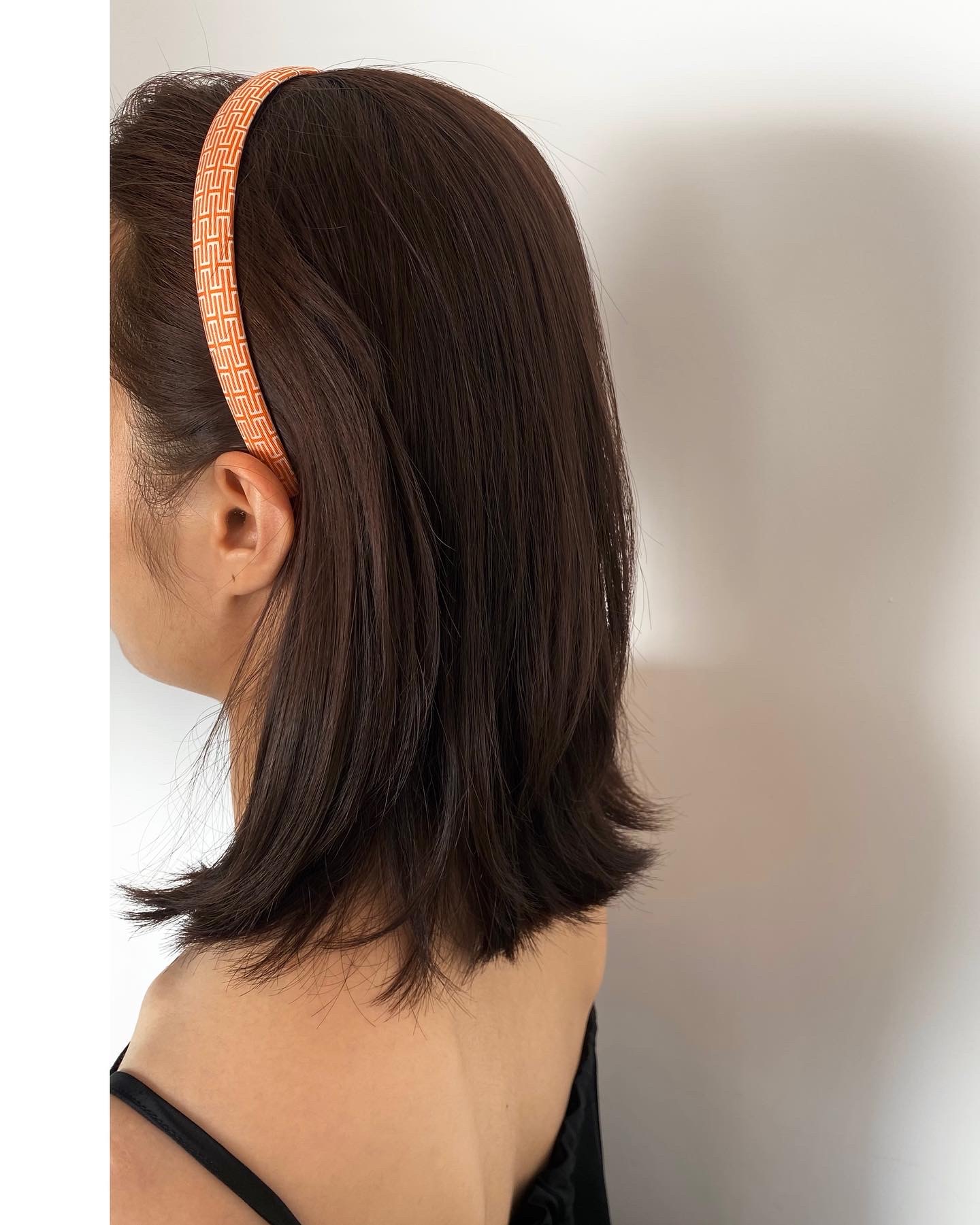 HERMES orange H pattern hair band no.47