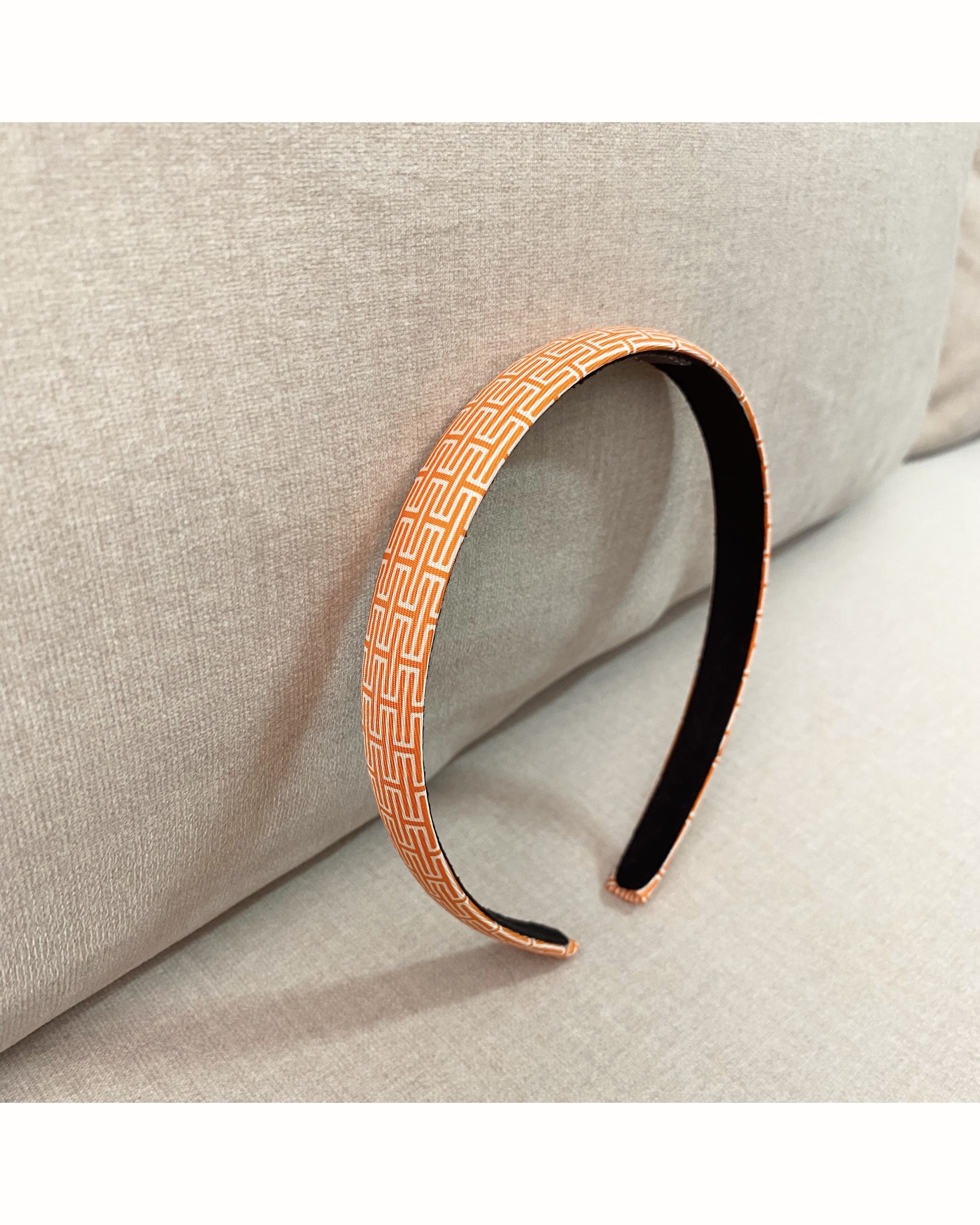 HERMES orange H pattern hair band no.47