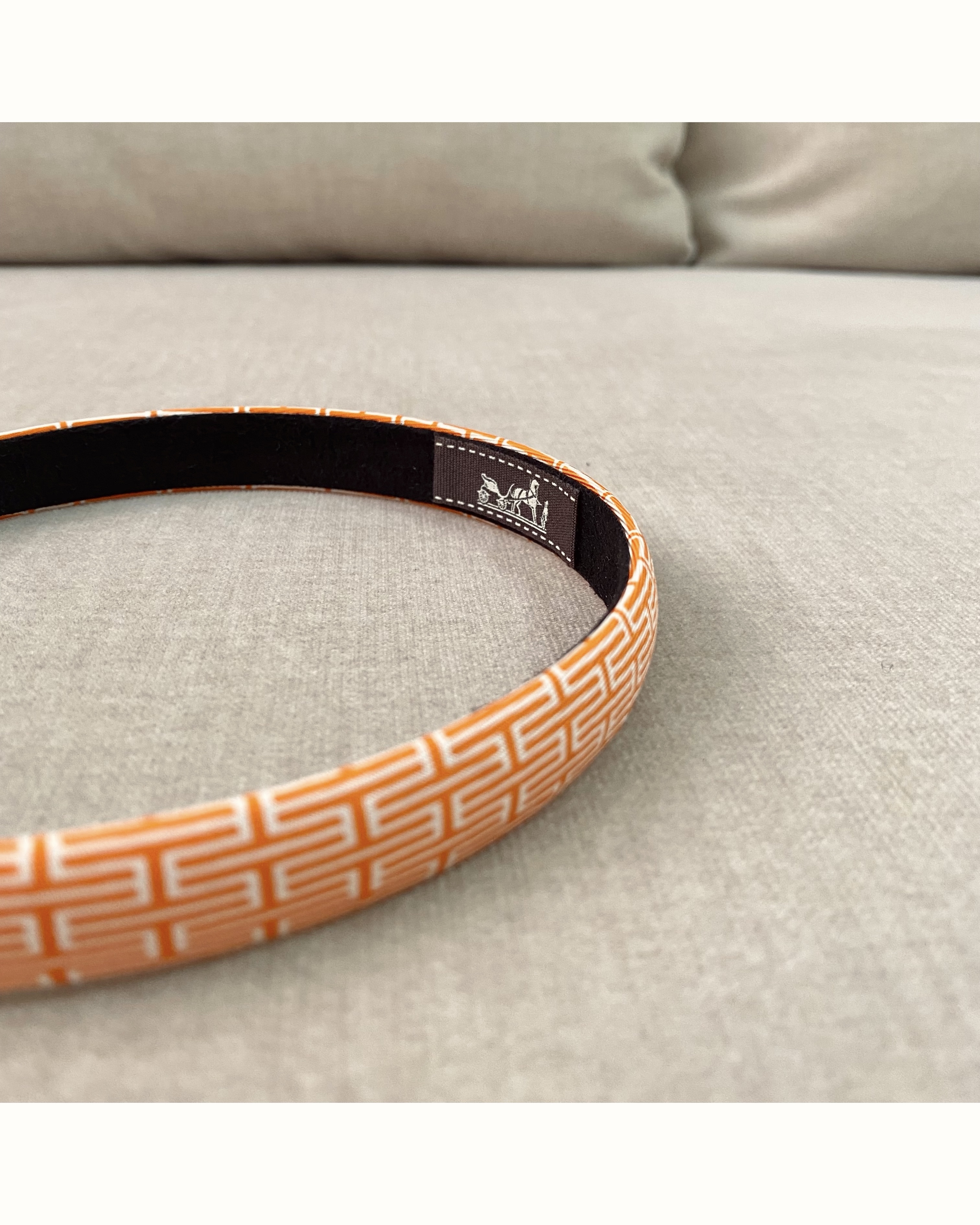 HERMES orange H pattern hair band no.47