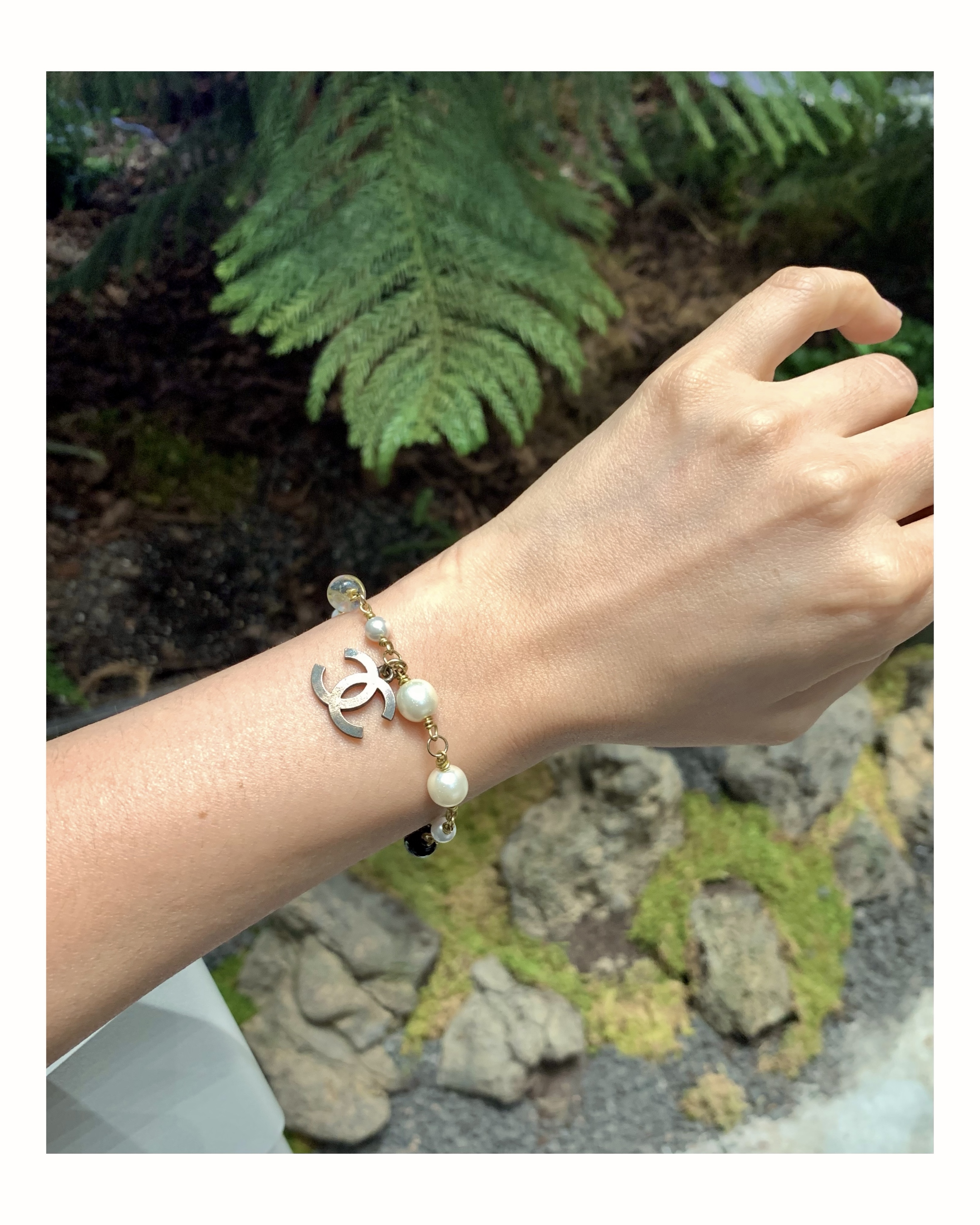 CHANEL bronze CC pearl bracelet