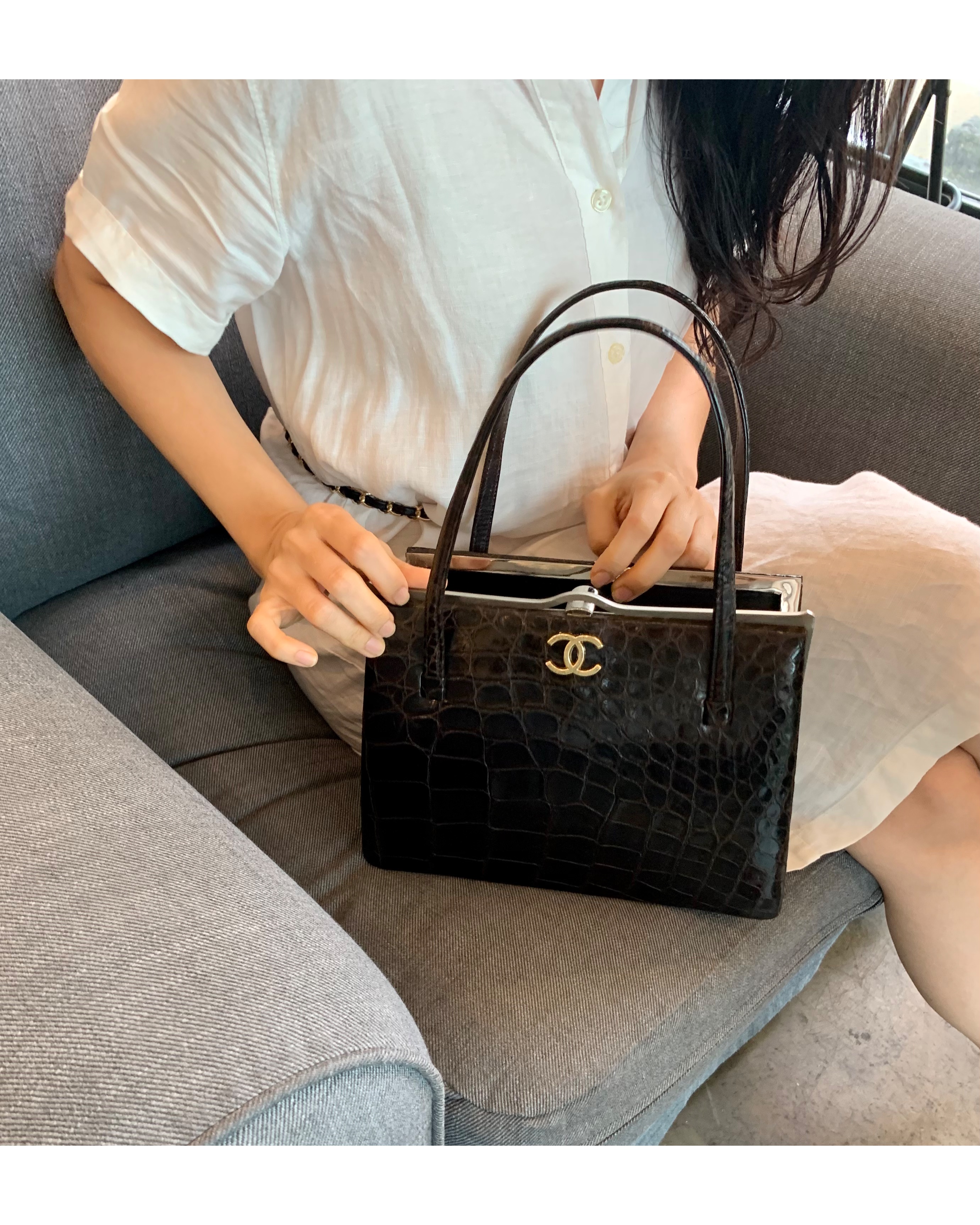 GENUINE vintage crocodile bag X CHANEL hanger CC objet no.36