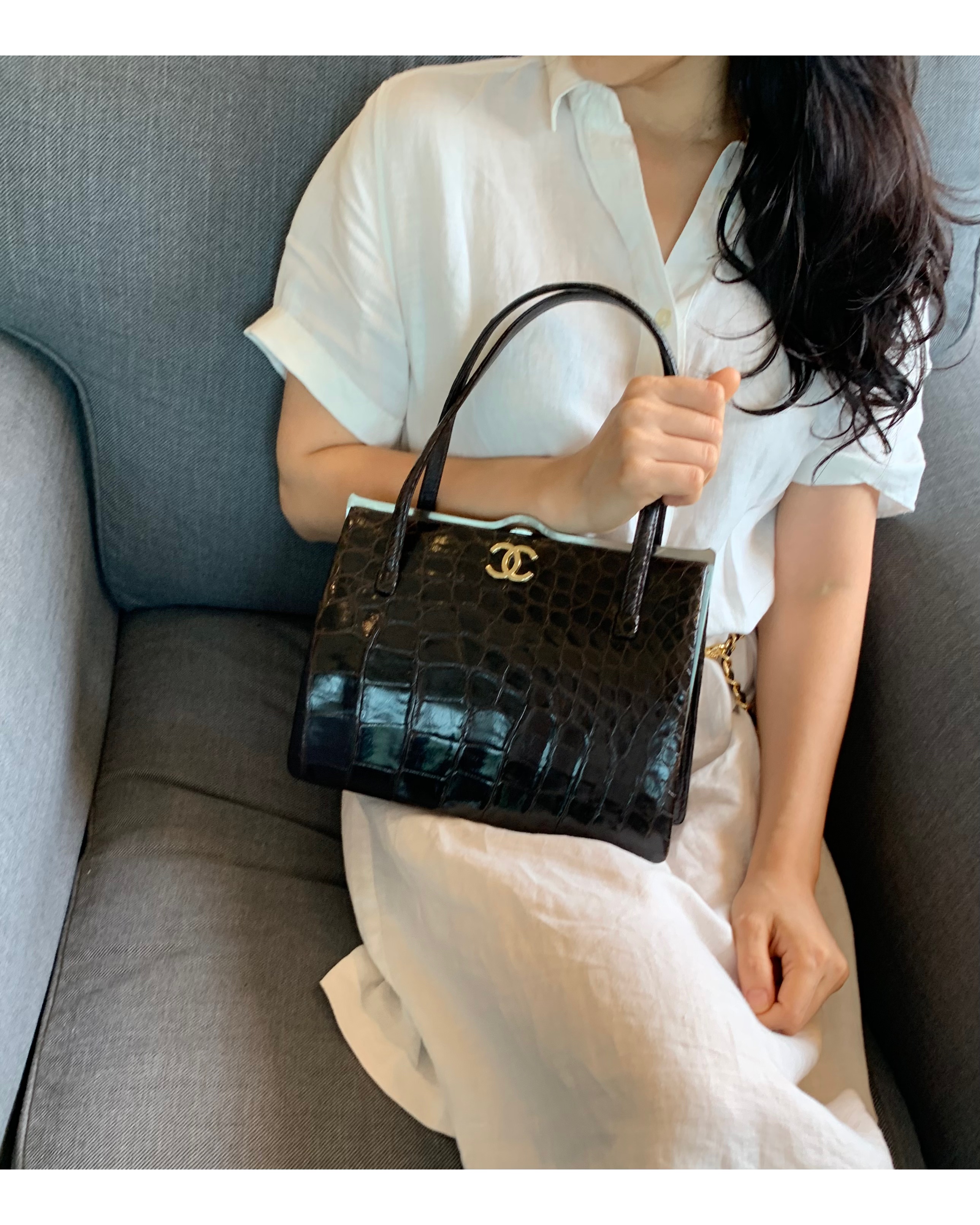 GENUINE vintage crocodile bag X CHANEL hanger CC objet no.36