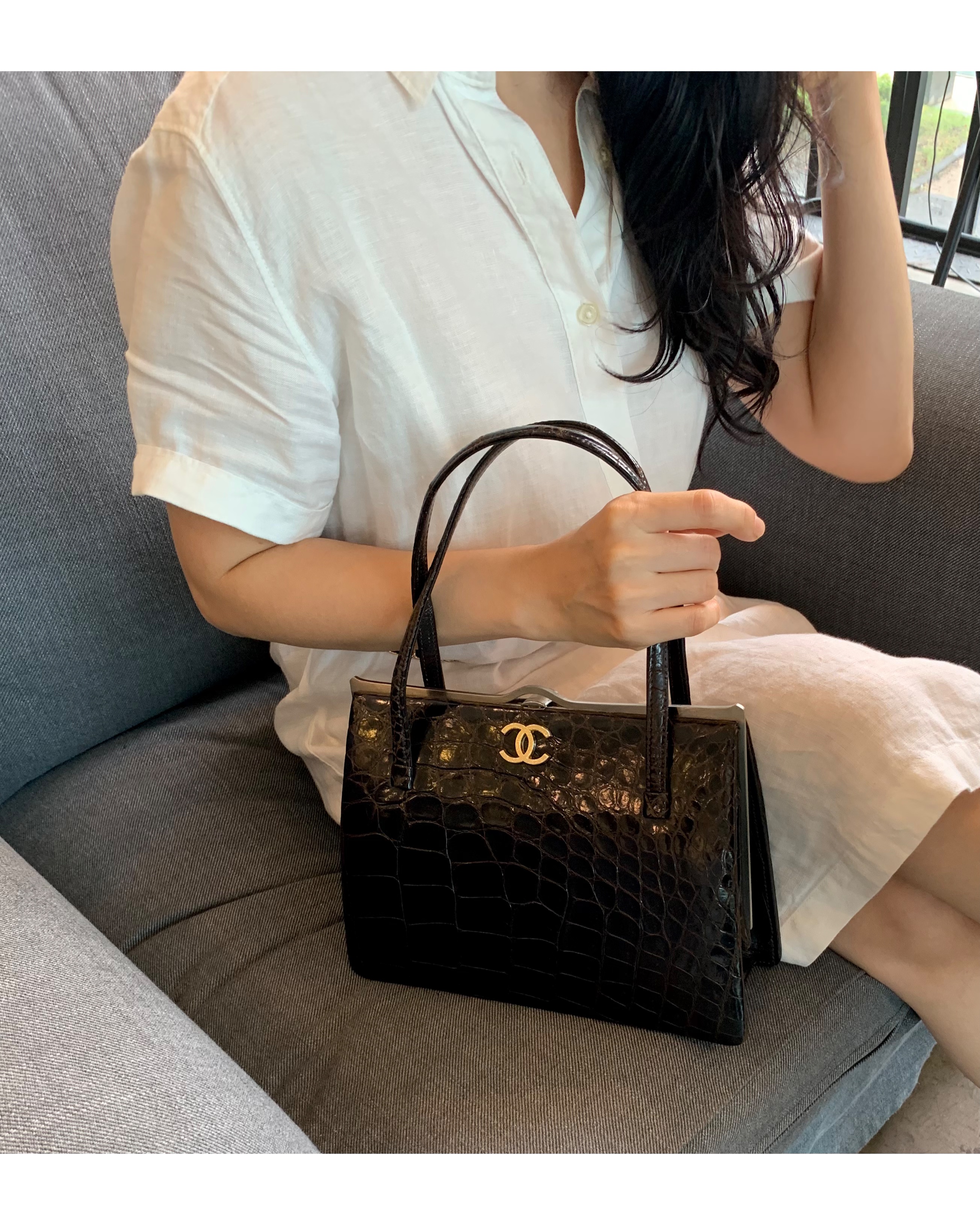 GENUINE vintage crocodile bag X CHANEL hanger CC objet no.36
