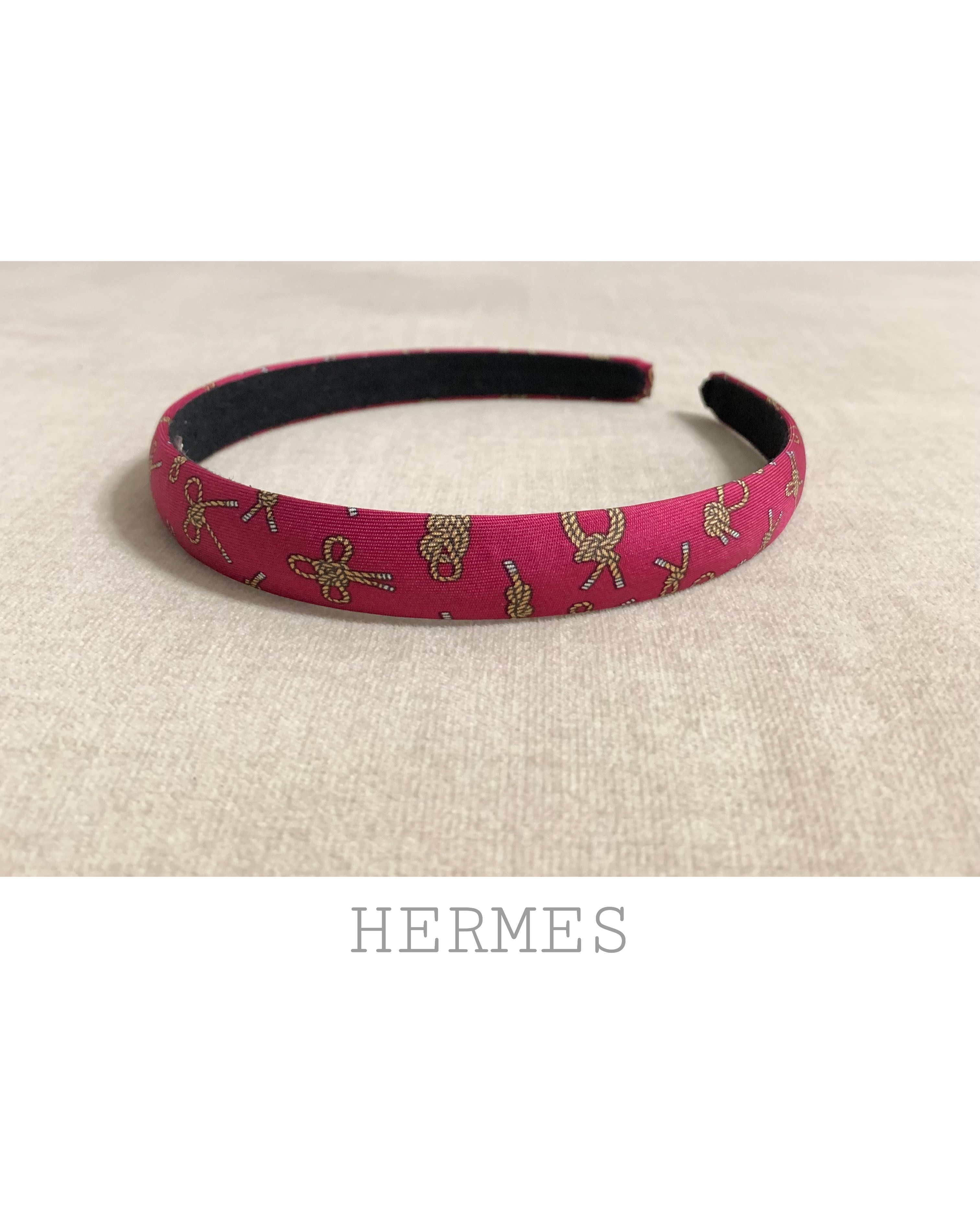 HERMES burgundy silk pattern hair band no.55