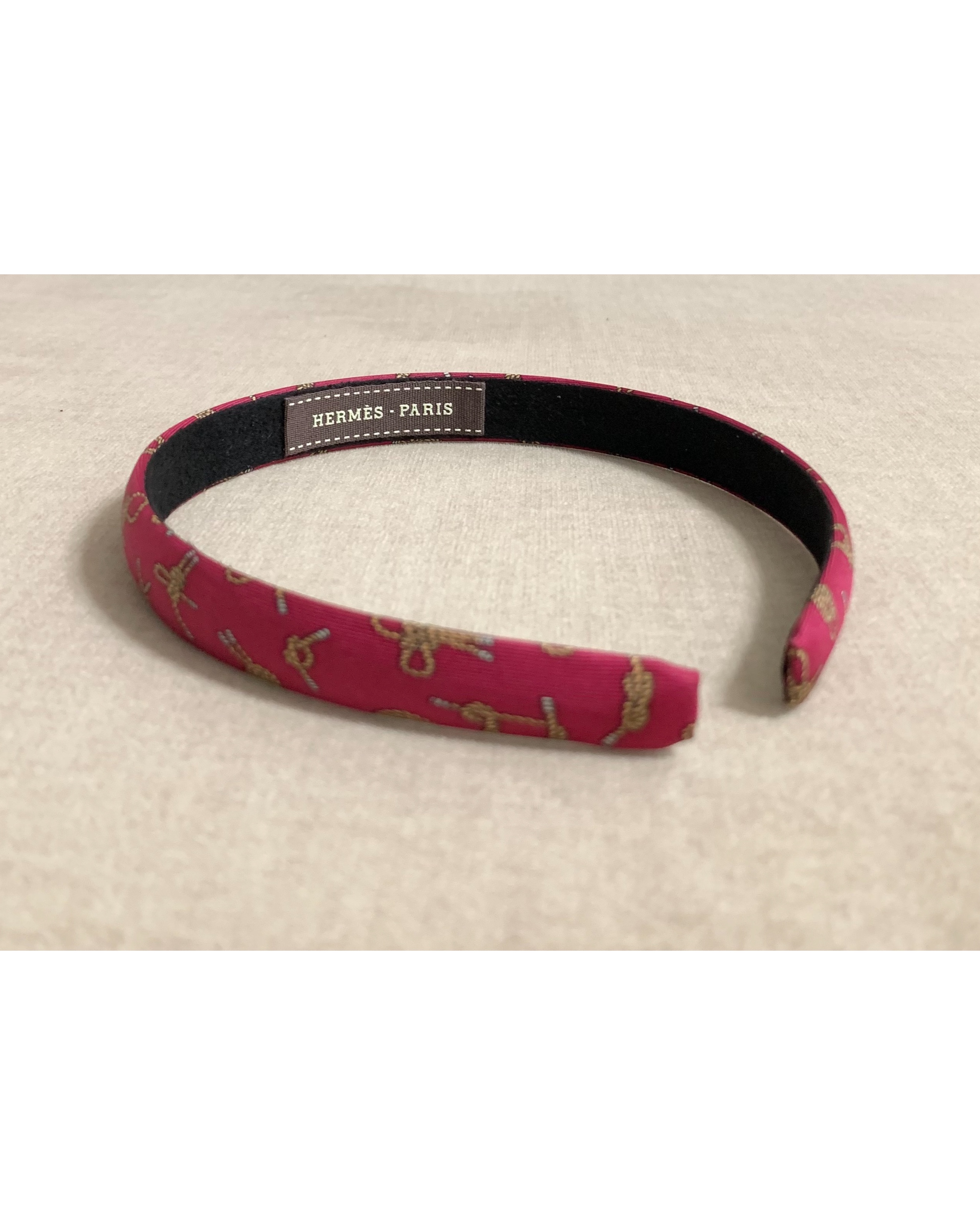 HERMES burgundy silk pattern hair band no.55