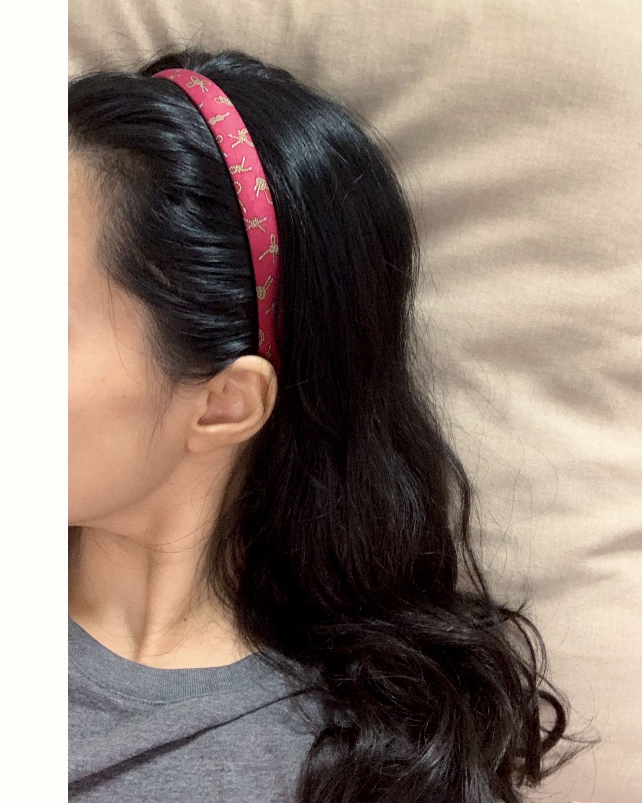 HERMES burgundy silk pattern hair band no.55