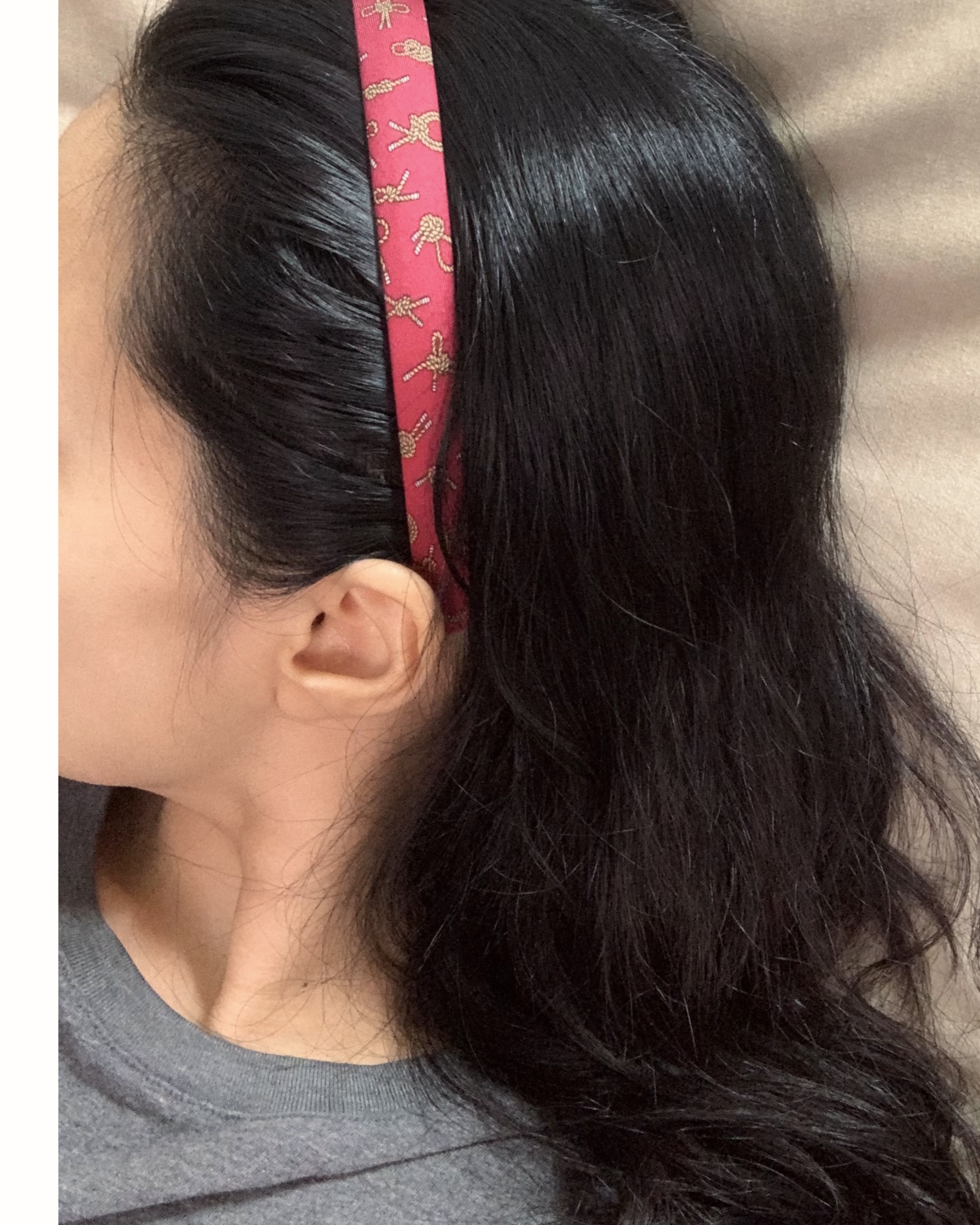 HERMES burgundy silk pattern hair band no.55