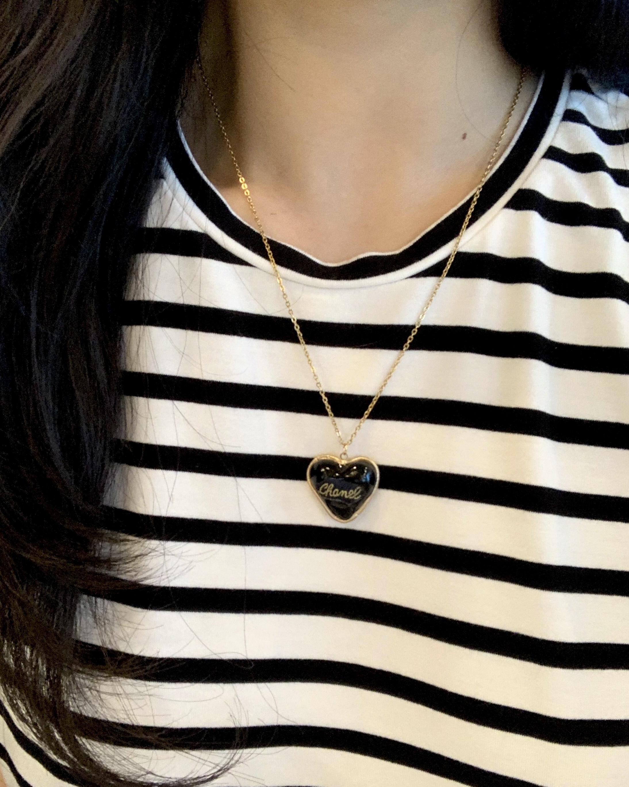 CHANEL heart chocolate Initial silk button necklace no.38