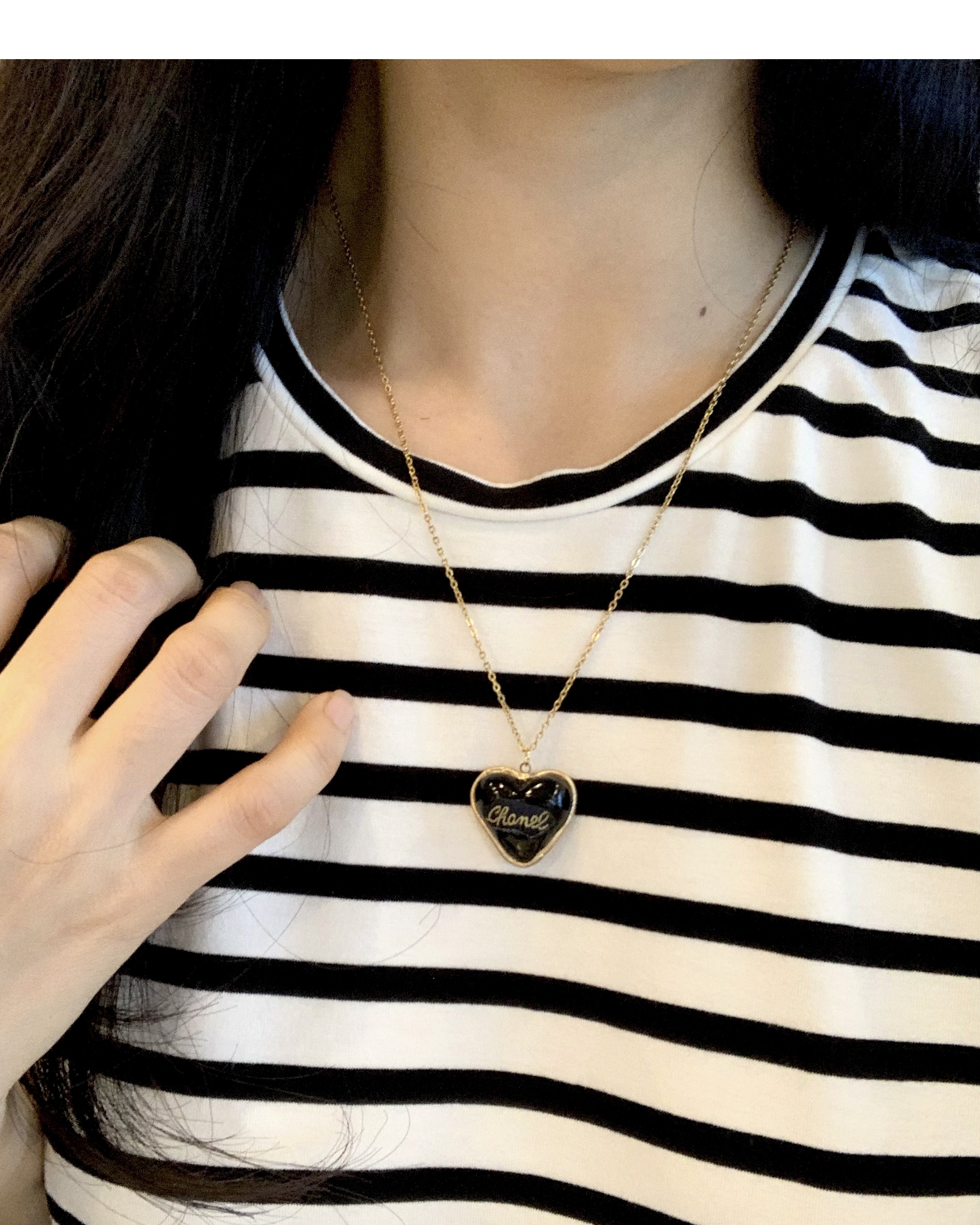 CHANEL heart chocolate Initial silk button necklace no.38