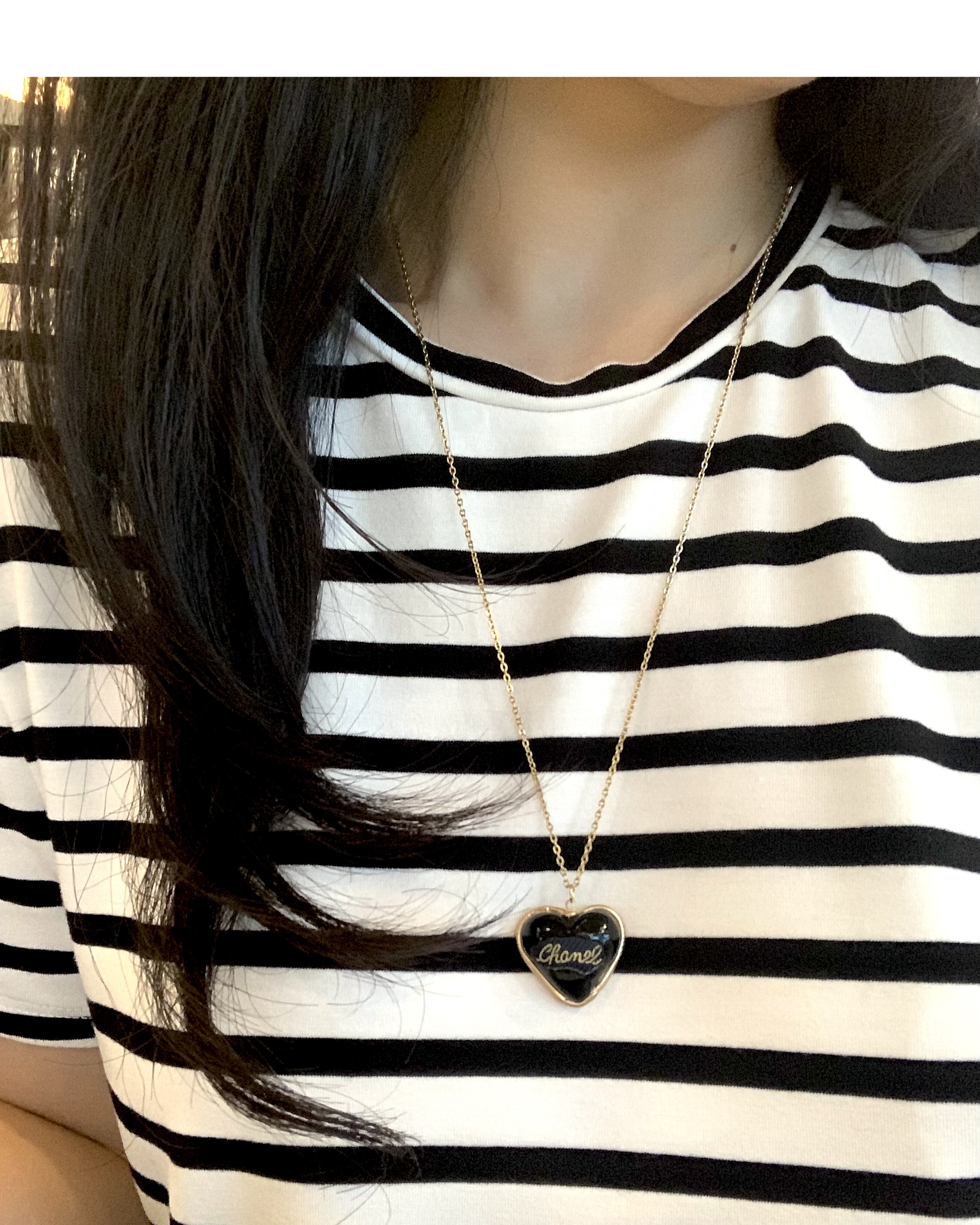 CHANEL heart chocolate Initial silk button necklace no.38