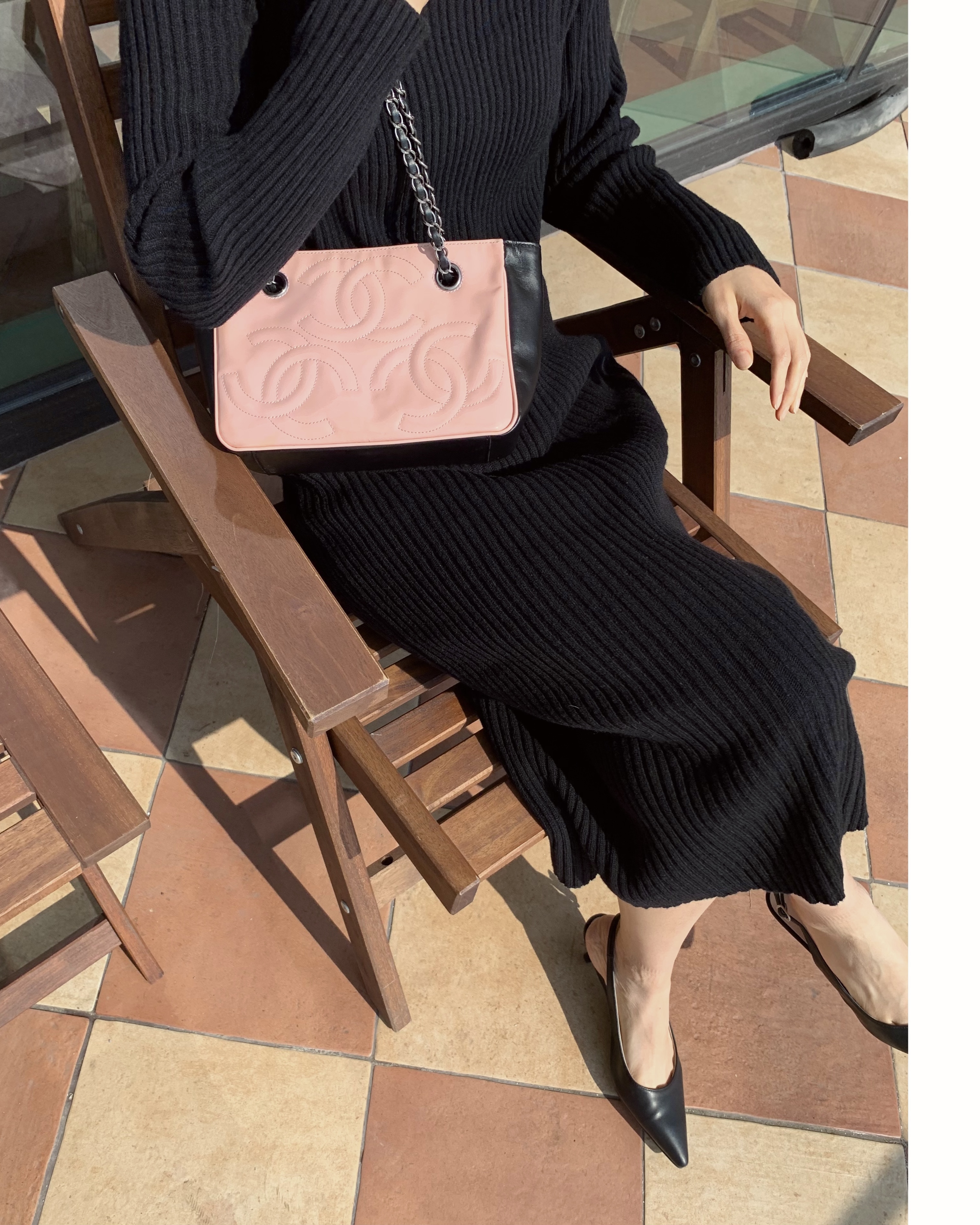 CHANEL pink triple CC black combination chain bag no.47