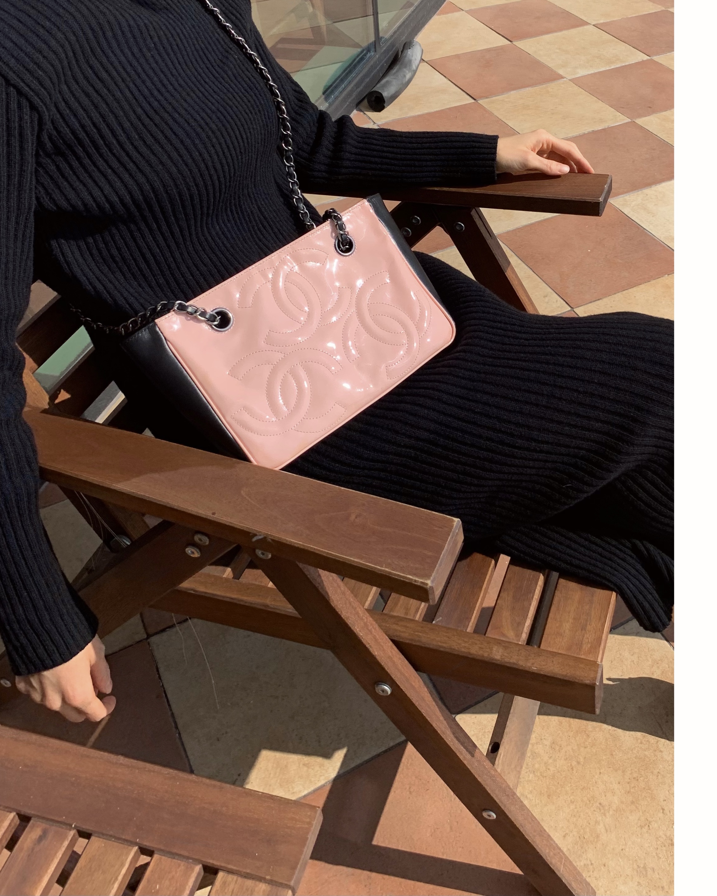 CHANEL pink triple CC black combination chain bag no.47