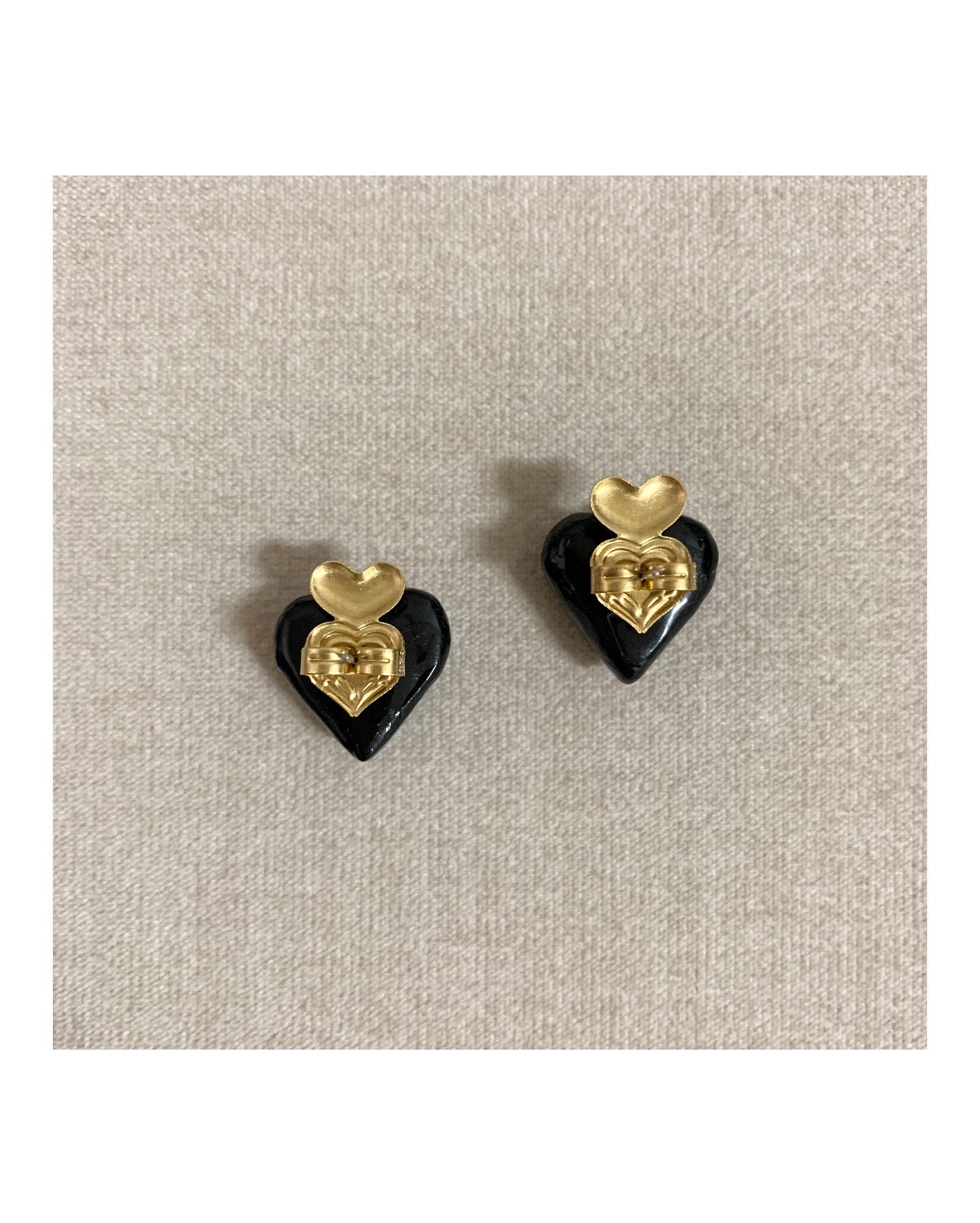 CHANEL black silk heart earring no.42