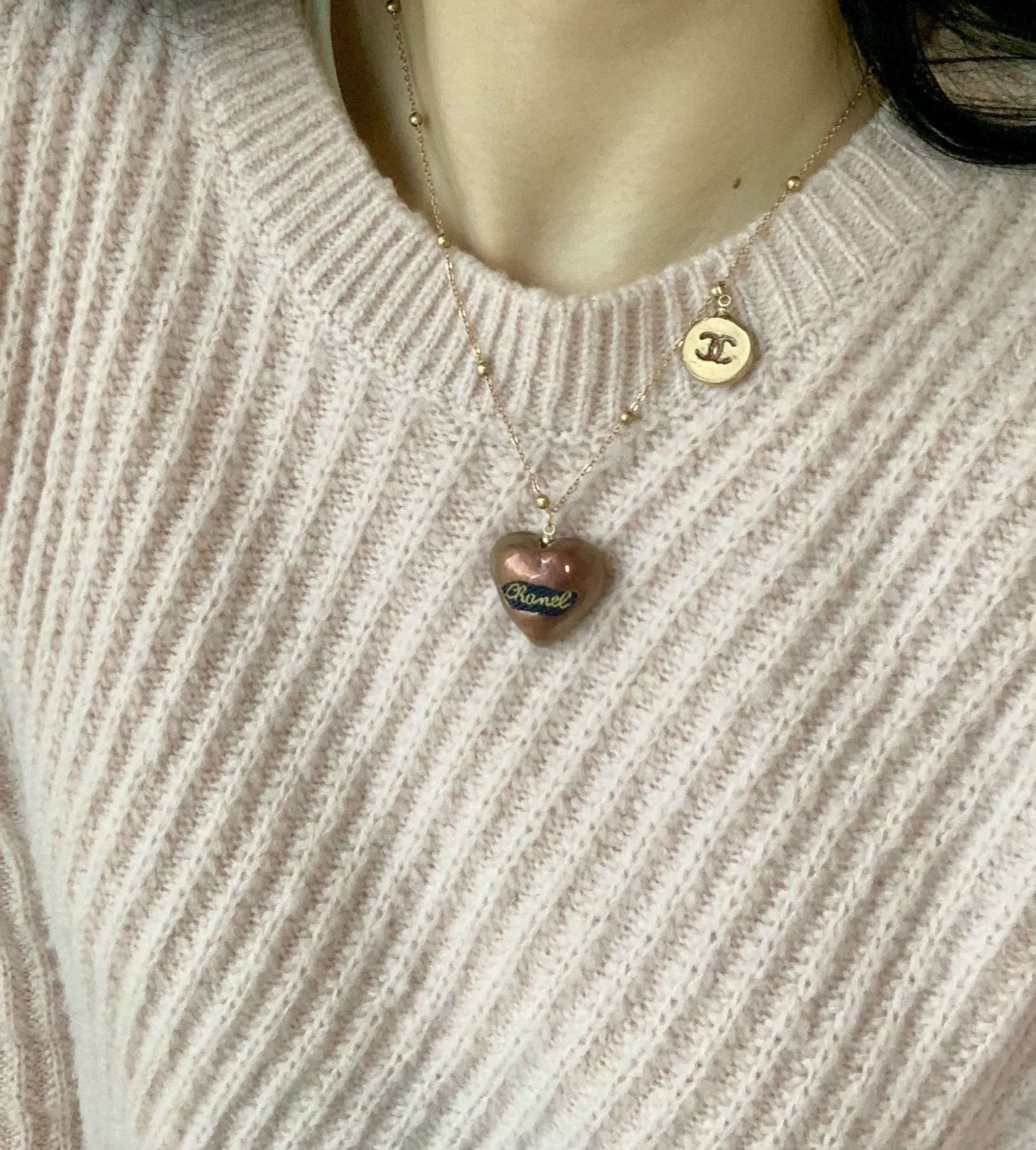 CHANEL heart & small charm necklace no.44