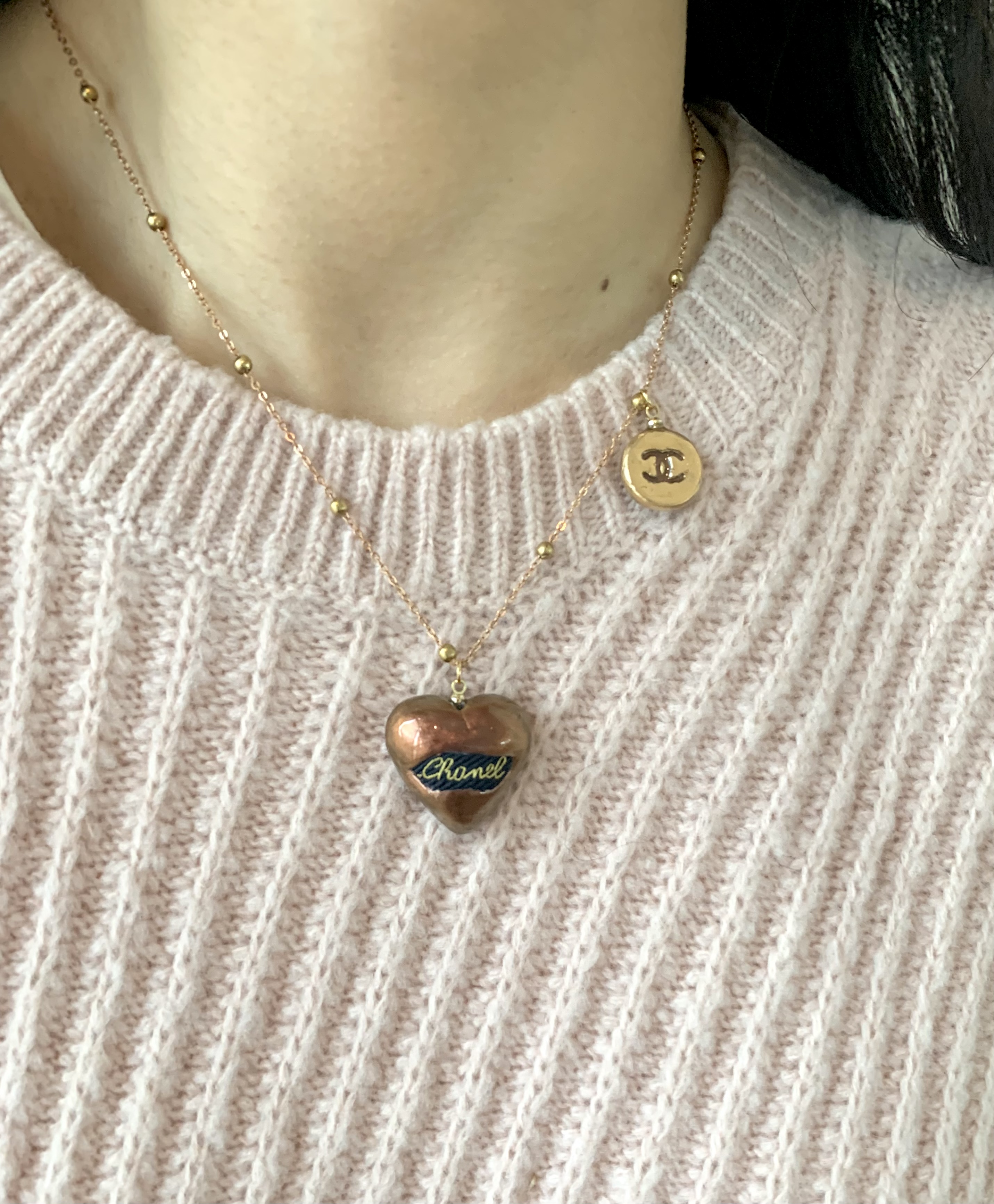 CHANEL heart & small charm necklace no.44