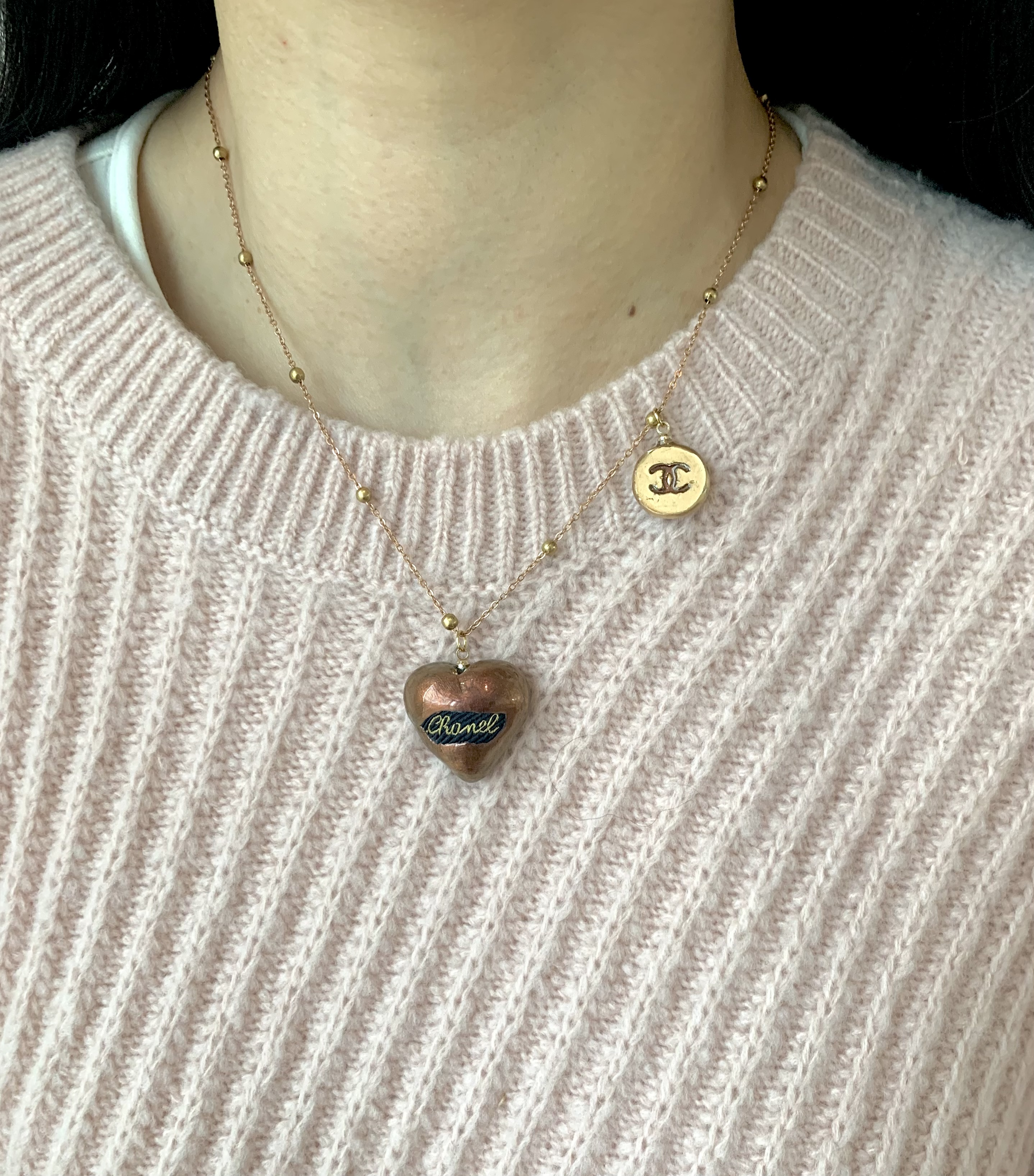 CHANEL heart & small charm necklace no.44
