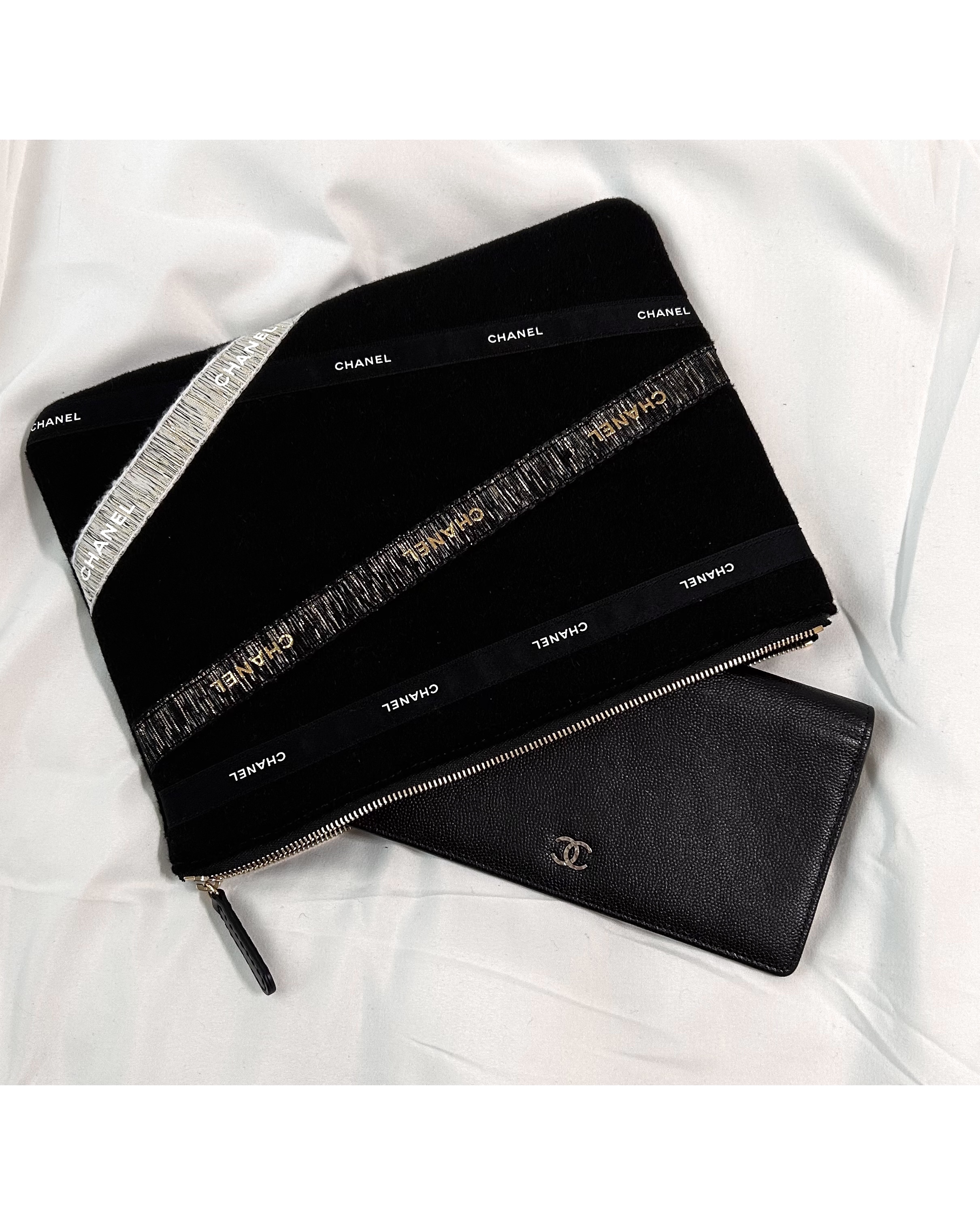 vintage cashmere 100% fabric X CHANEL ribbons clutch bag