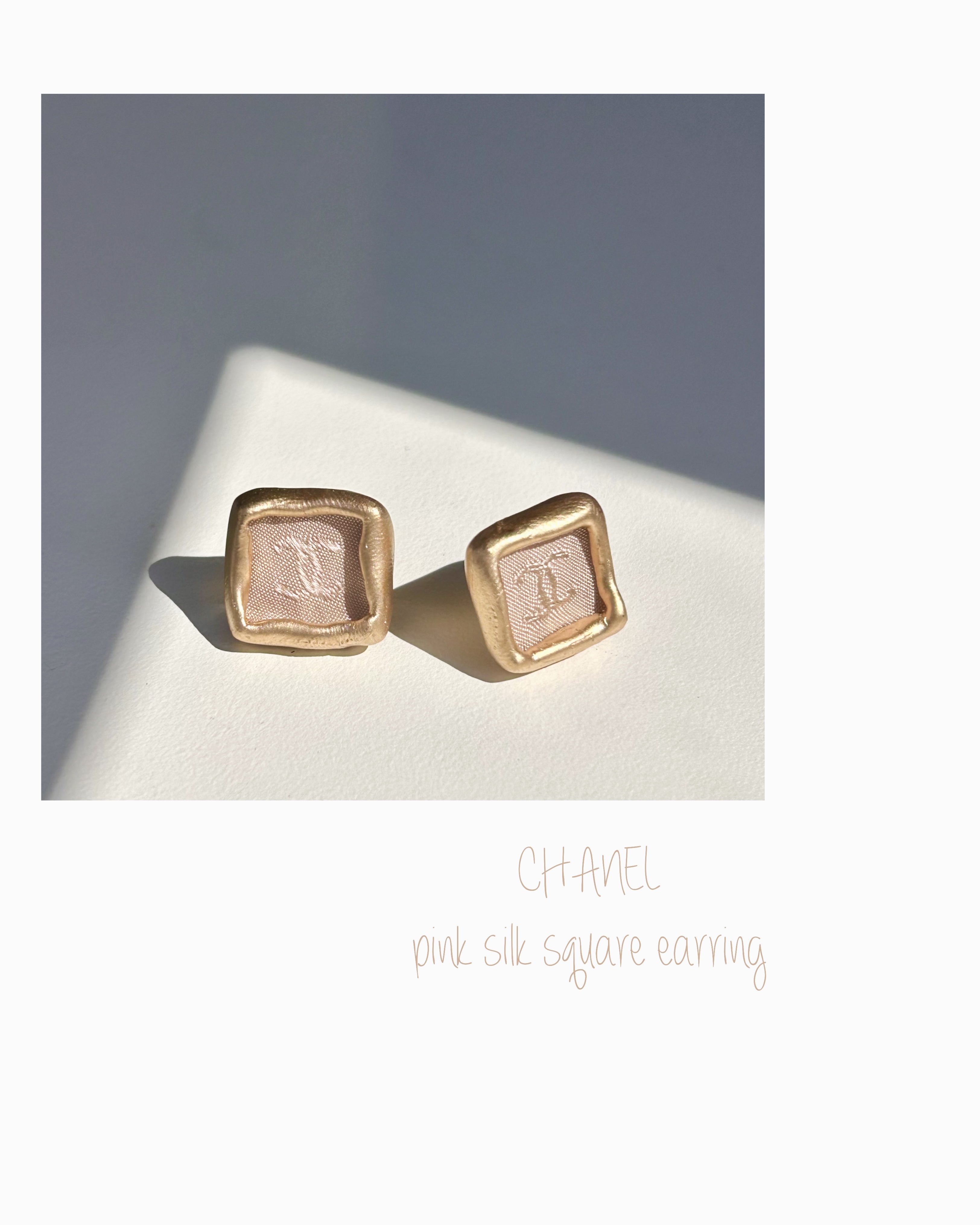 CHANEL pink silk square earring no.49