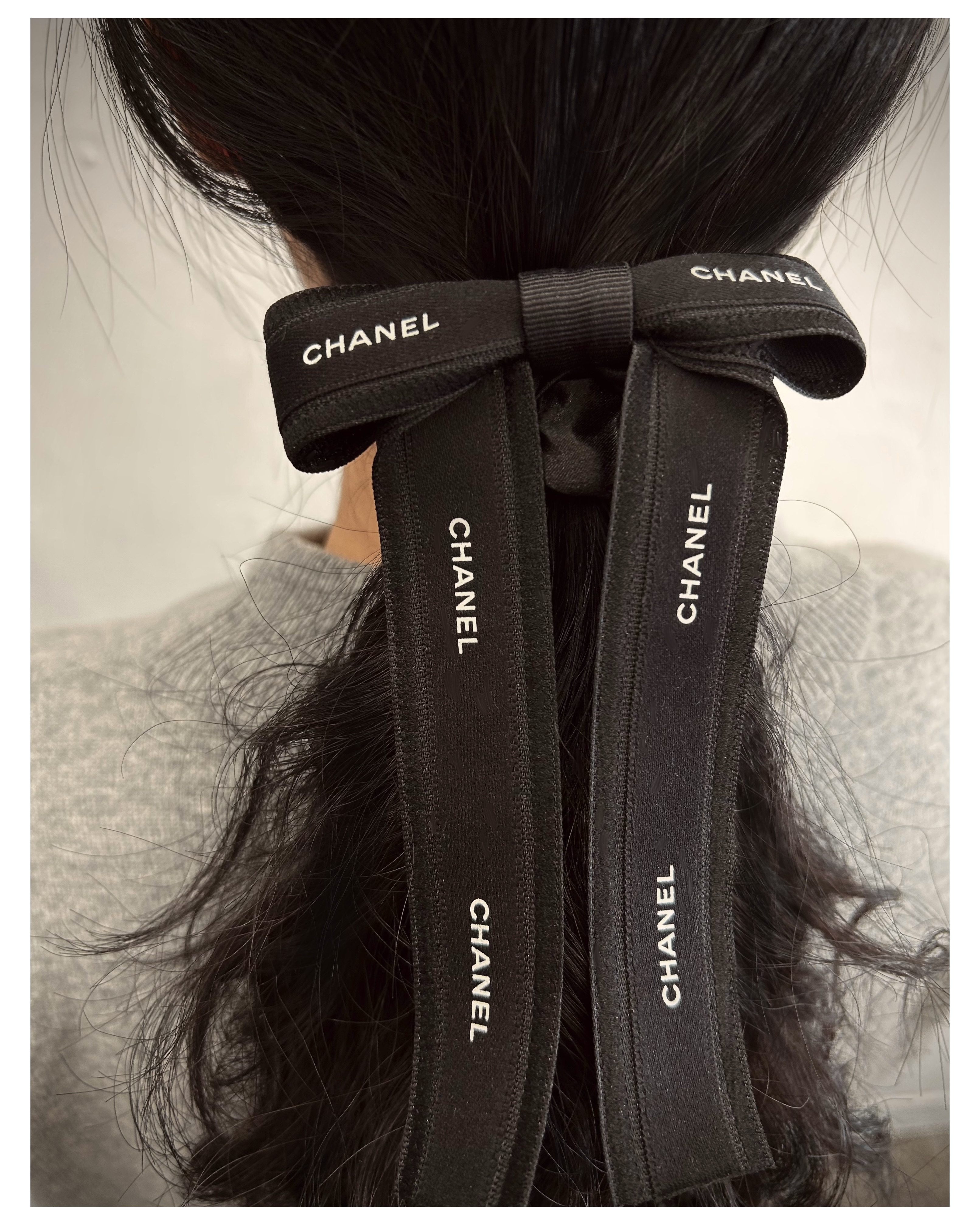 CHANEL black ribbon hair scrunchie no.62