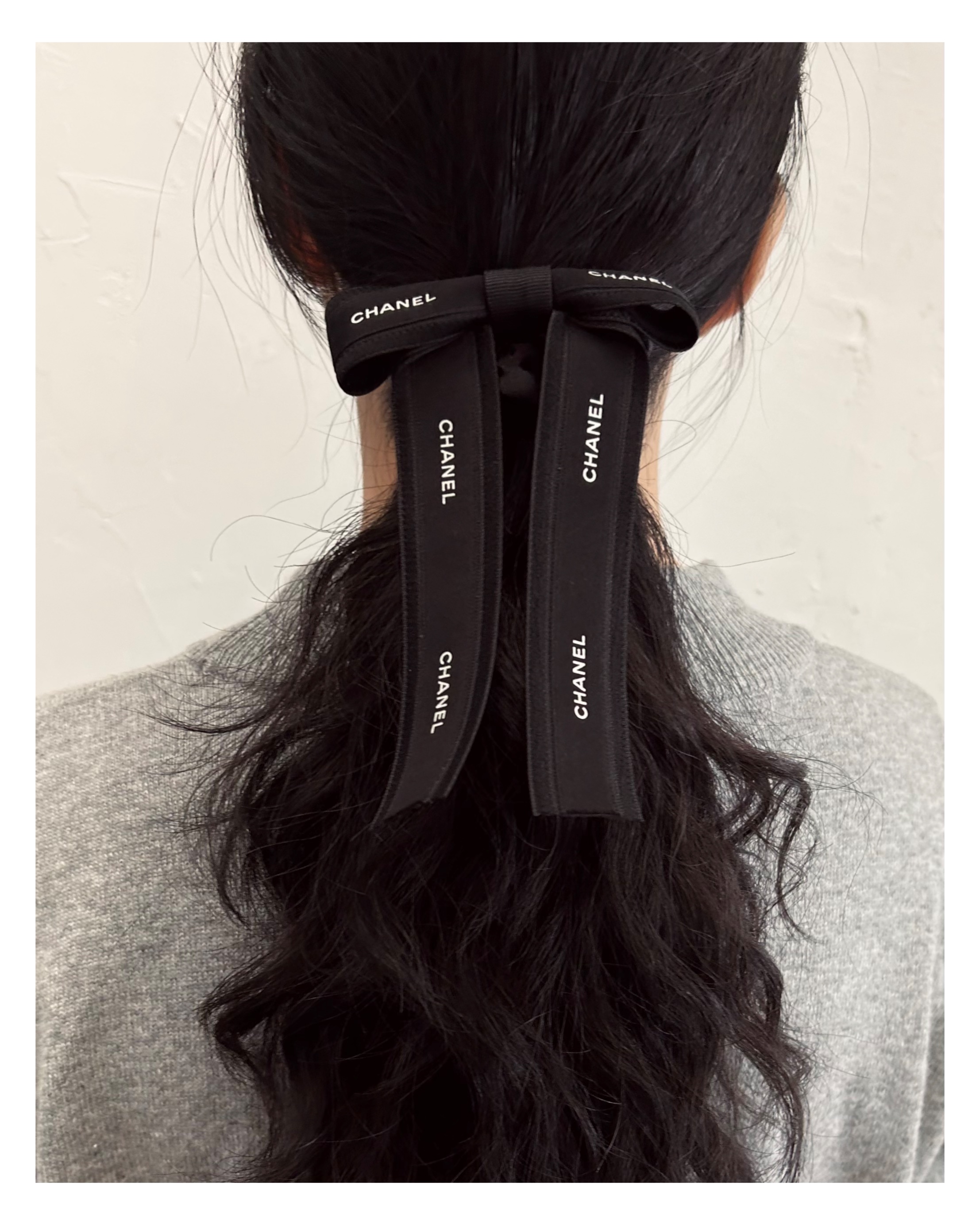 CHANEL black ribbon hair scrunchie no.62