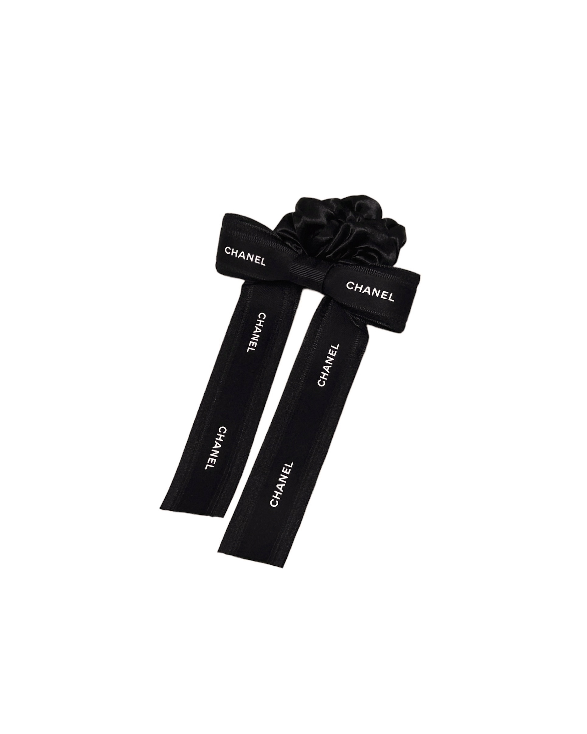 CHANEL black ribbon hair scrunchie no.62
