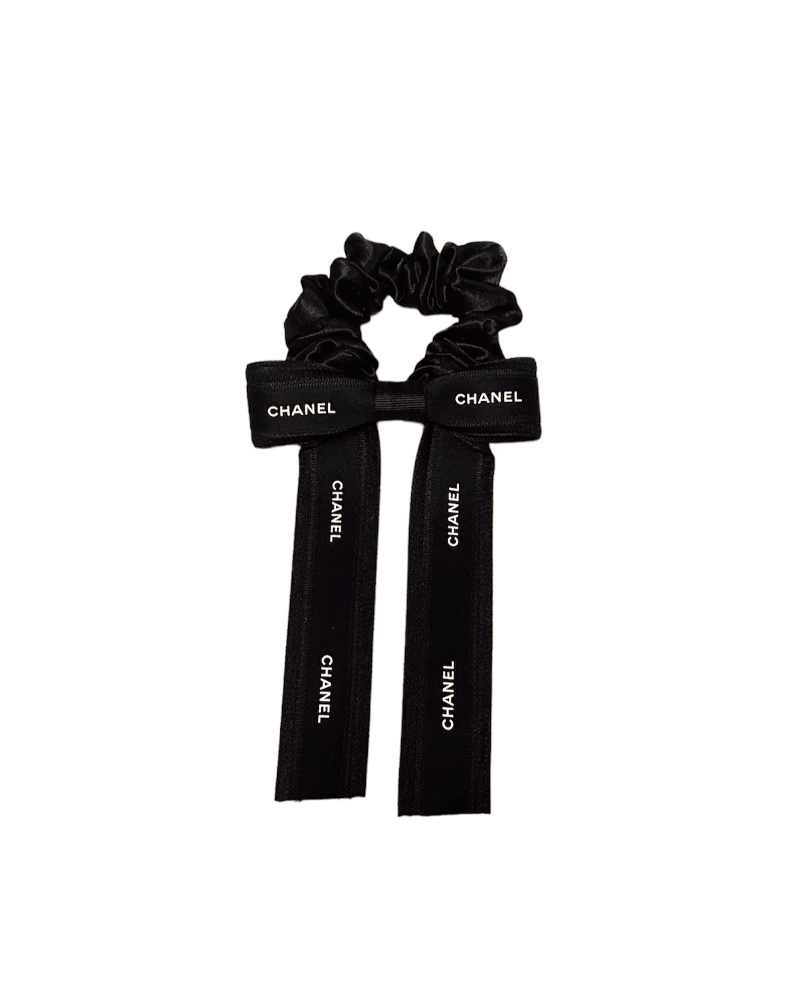 CHANEL black ribbon hair scrunchie no.62