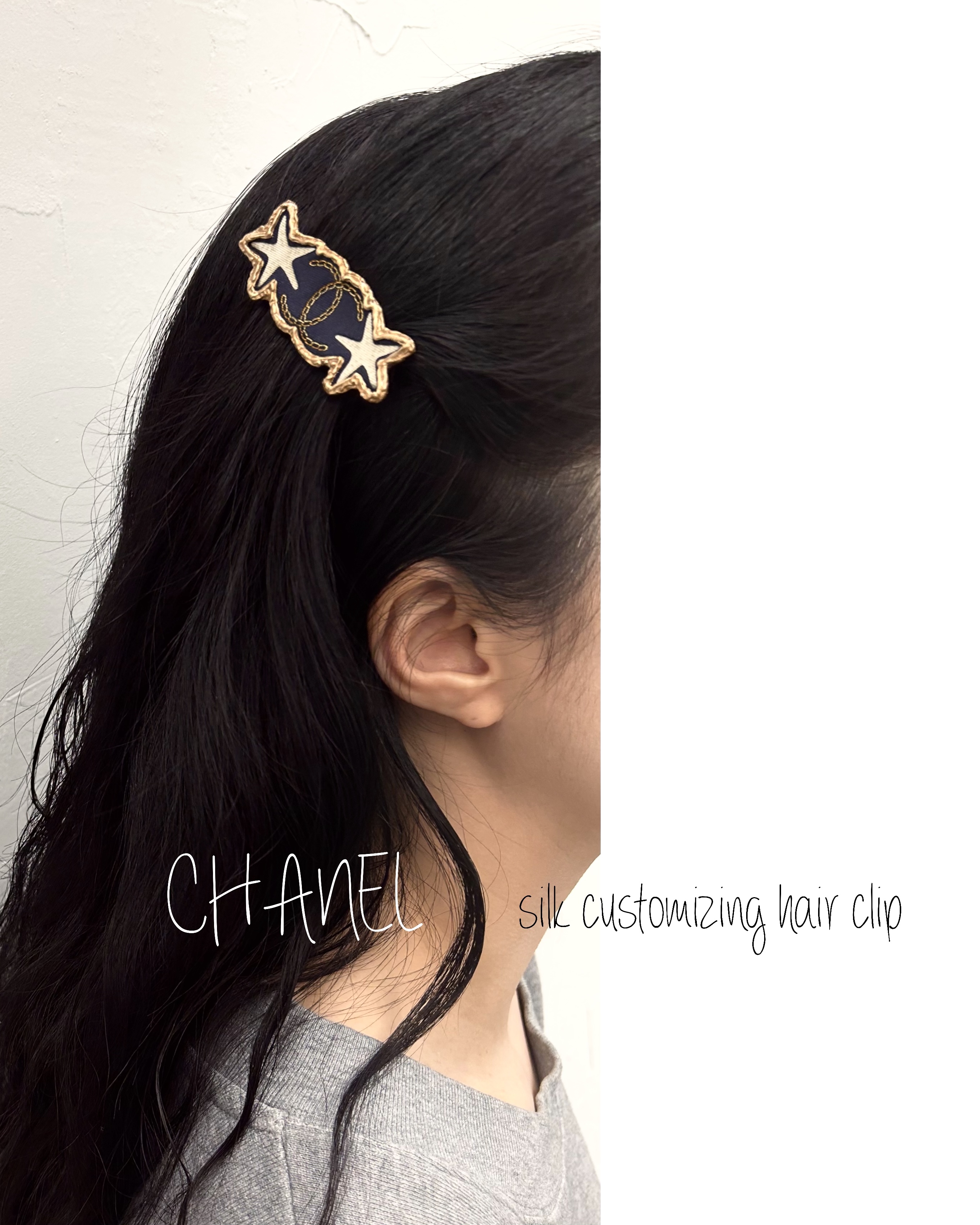 CHANEL silk star CC hair clip no.63